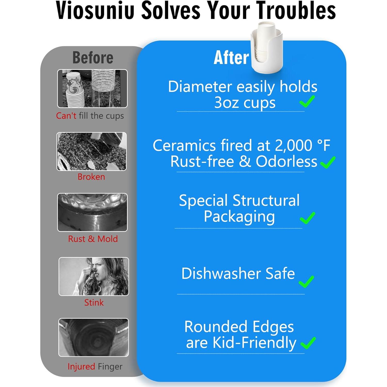 Dispensador de Tazas de Cerámica Viosuniu 3 oz Negro con 5 Tazas PLA