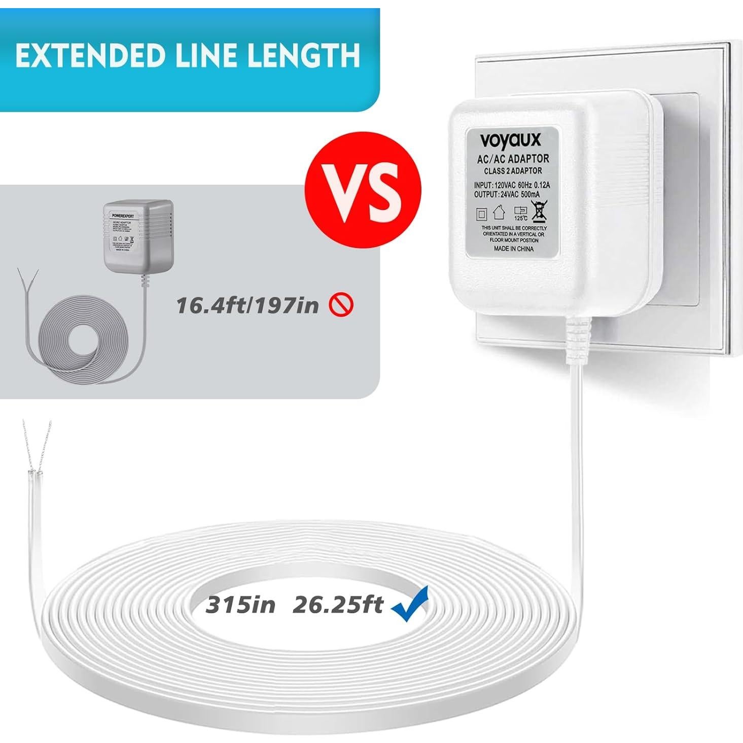 Transformador de Timbre 24V Voyaux 500mA Cable 5,49m