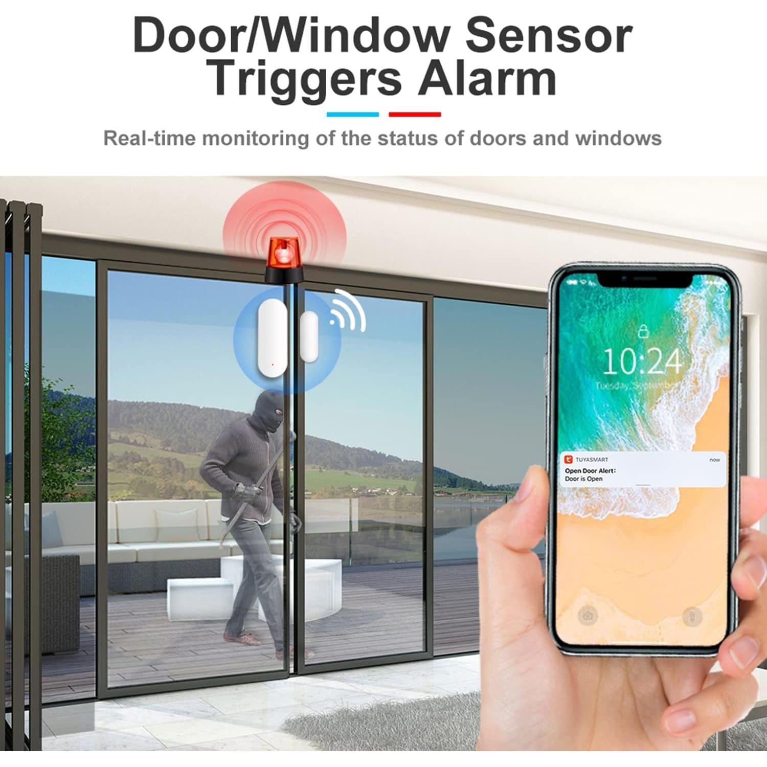 Sensor de Puerta y Ventana WiFi Gaoducash Inalámbrico con Alertas
