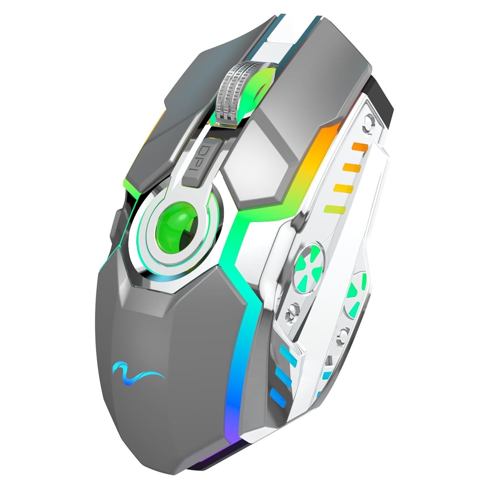 Ratón Inalámbrico Recargable HXMJ Z30 Gris con Luz RGB