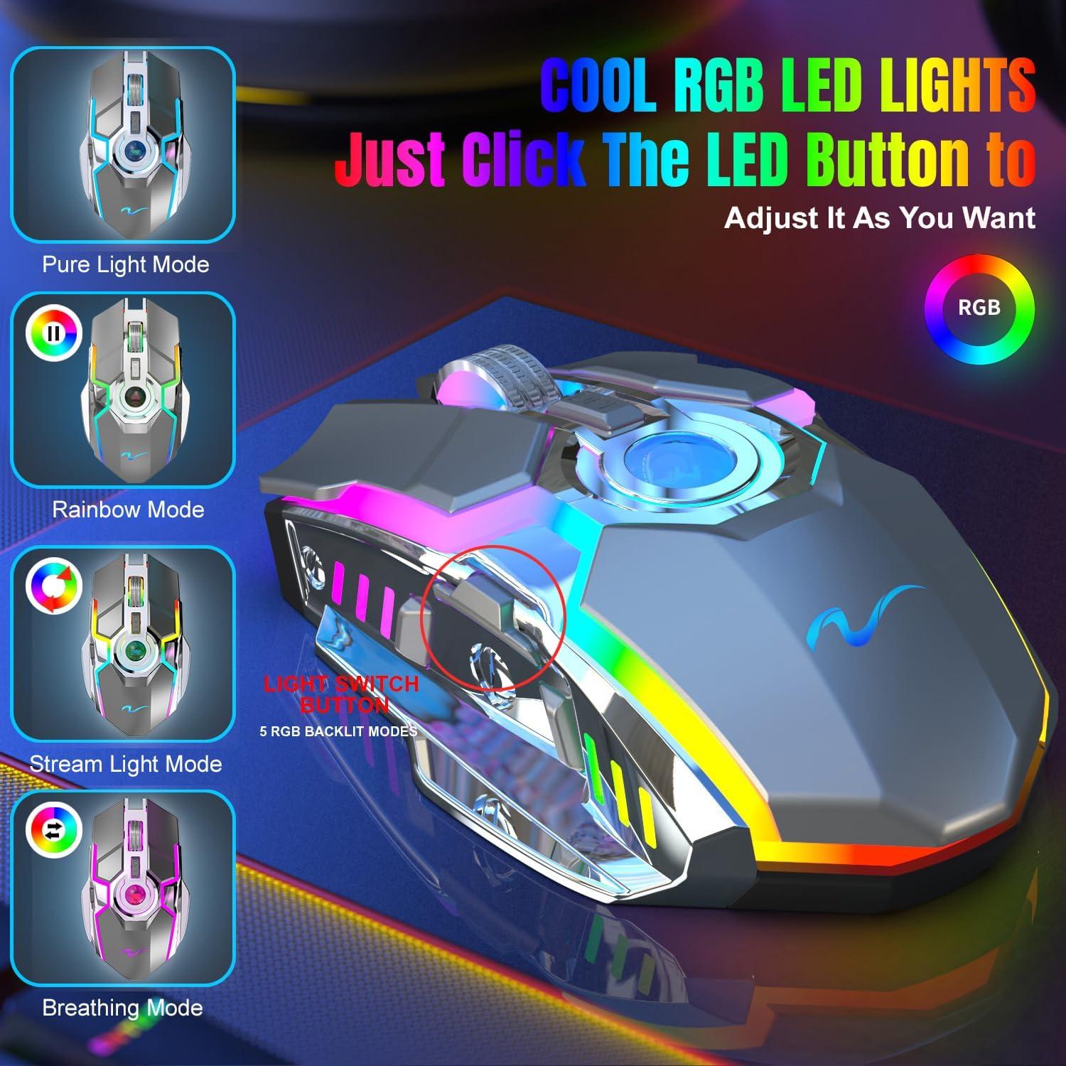 Ratón Inalámbrico Recargable HXMJ Z30 Gris con Luz RGB