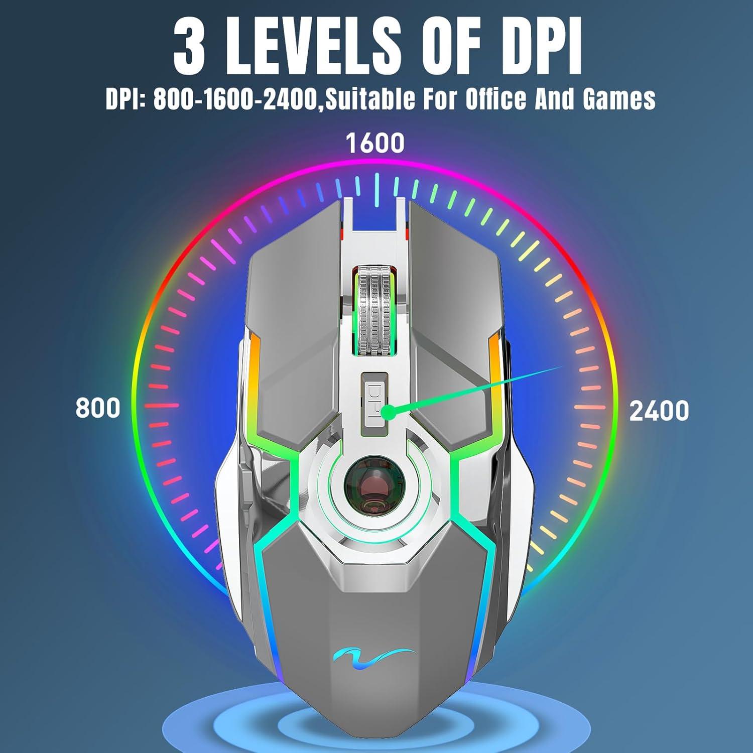 Ratón Inalámbrico Recargable HXMJ Z30 Gris con Luz RGB