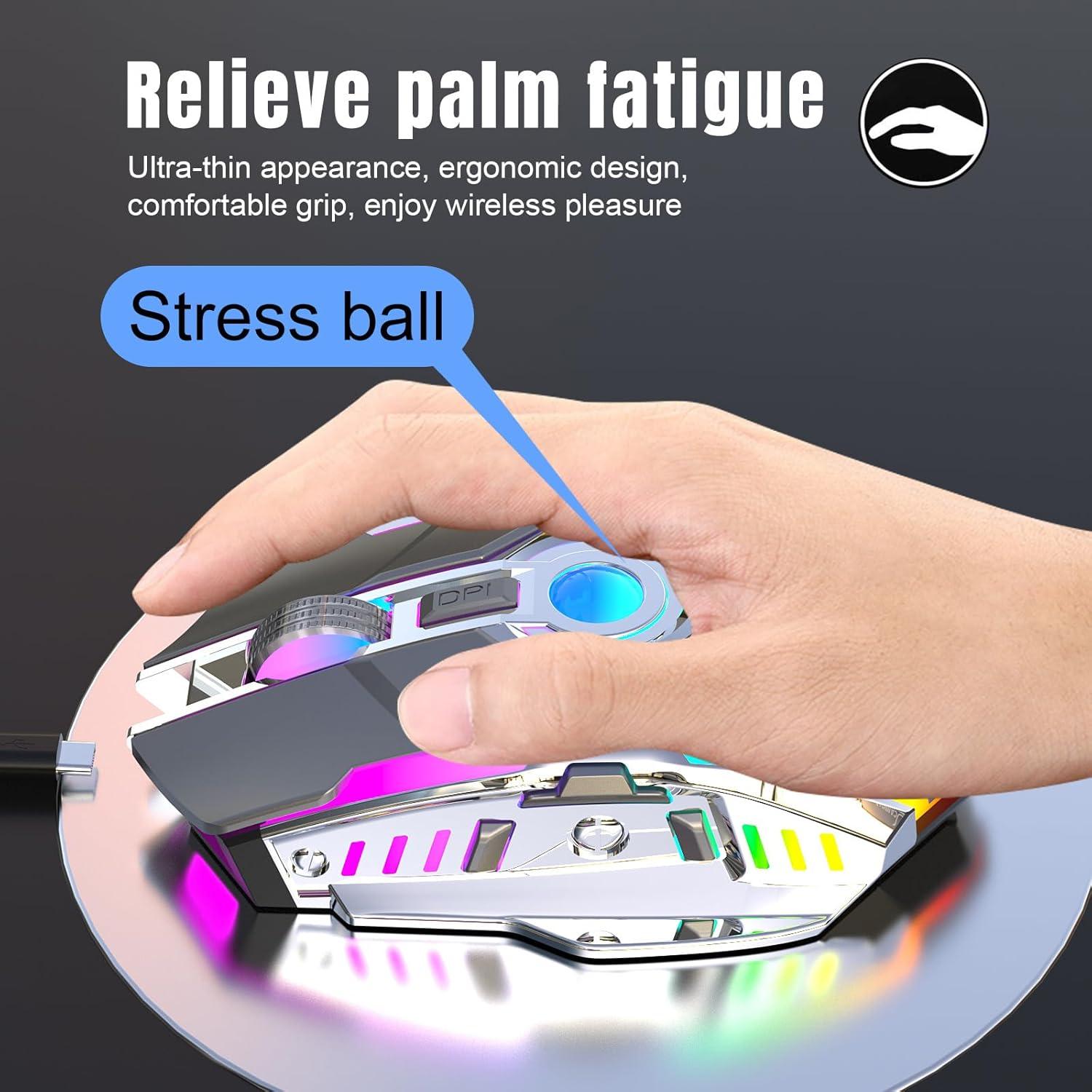 Ratón Inalámbrico Recargable HXMJ Z30 Gris con Luz RGB