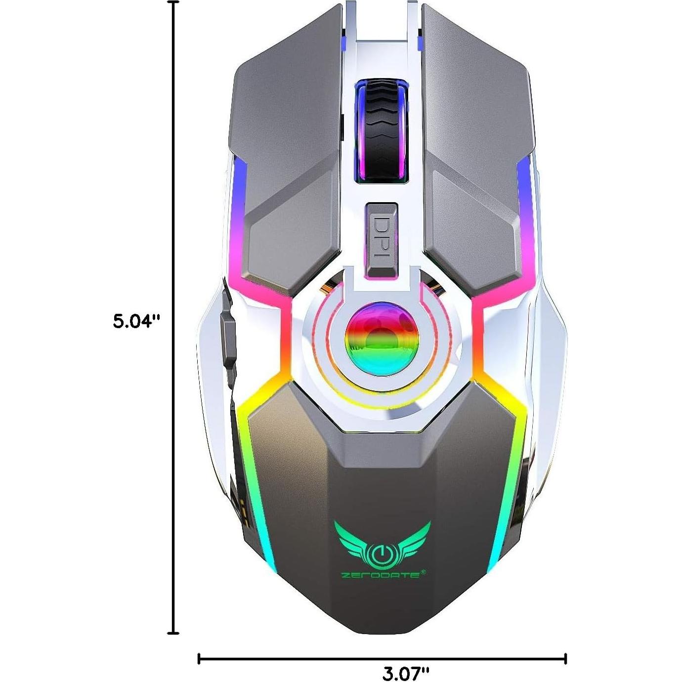 Ratón Inalámbrico Recargable HXMJ Z30 Gris con Luz RGB
