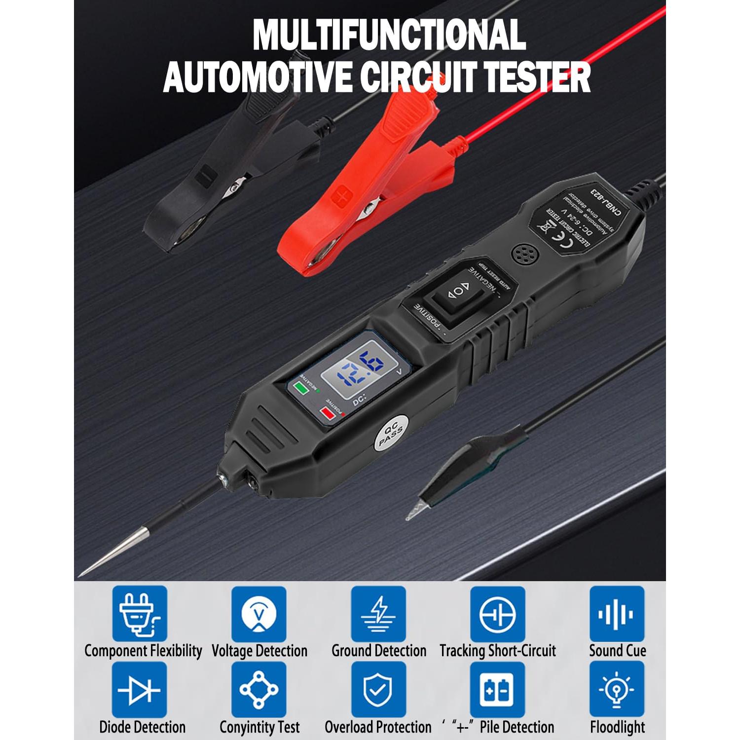 Probador de Circuito DC Zzxker 6-24V con Pantalla LCD y Linterna