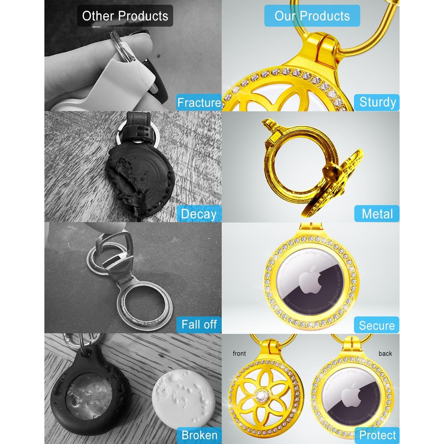 Soporte Llavero Metalico DEERLET para Apple AirTag - 2 Piezas Dorado