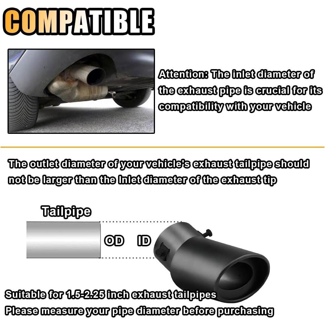 Punta de Escape de Acero Inoxidable SMILFUY 6.35 cm Curvada Cromada