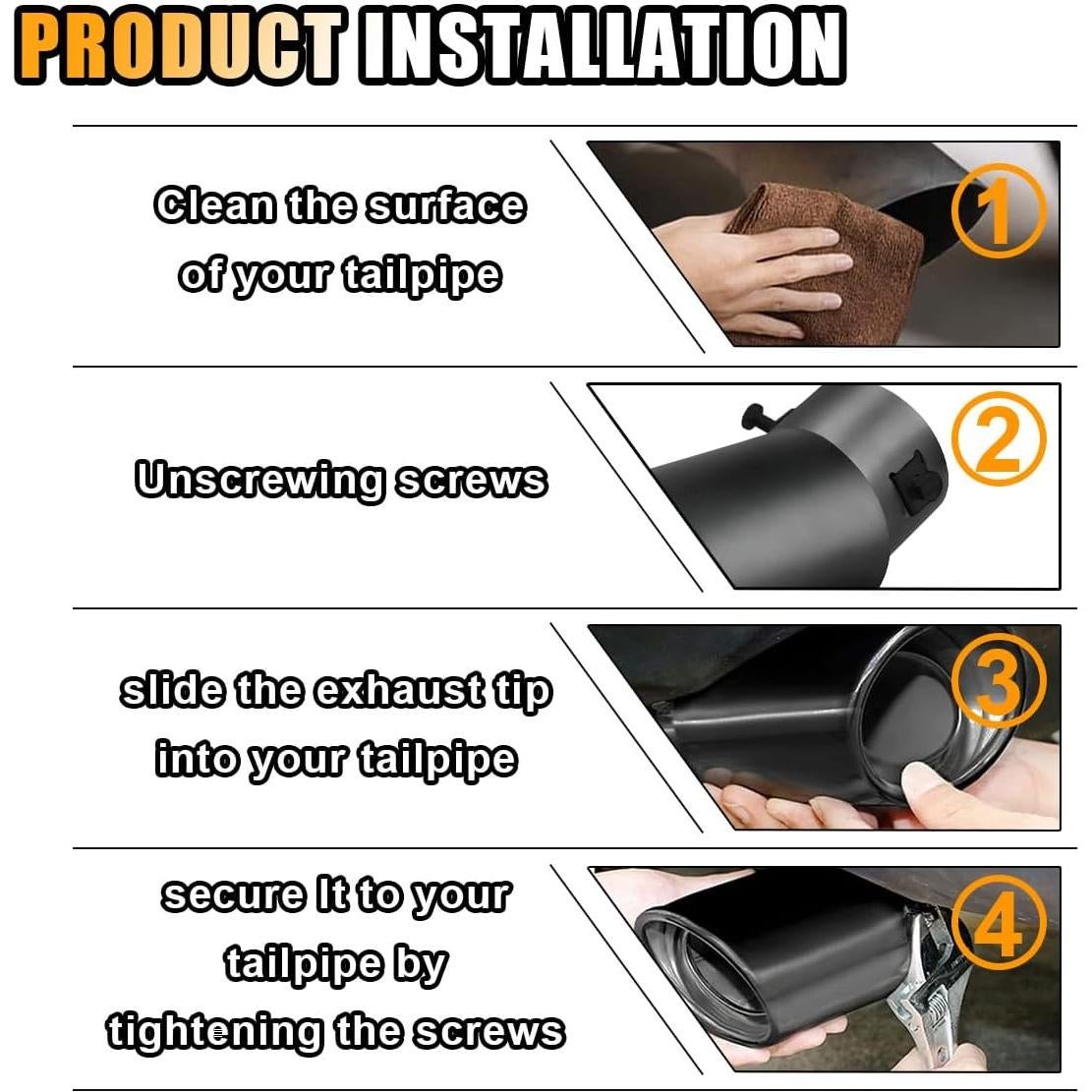 Punta de Escape de Acero Inoxidable SMILFUY 6.35 cm Curvada Cromada