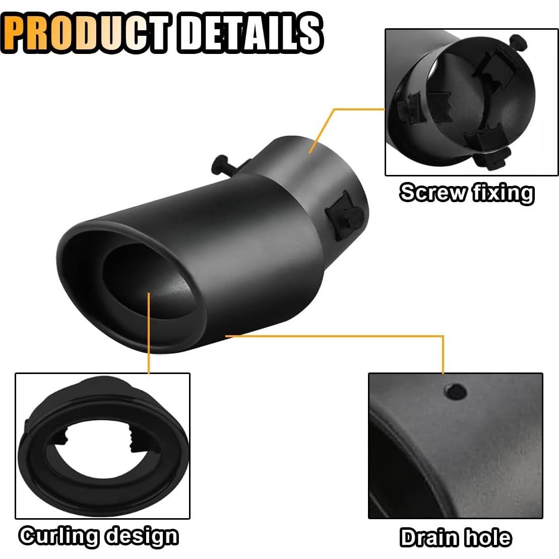 Punta de Escape de Acero Inoxidable SMILFUY 6.35 cm Curvada Cromada