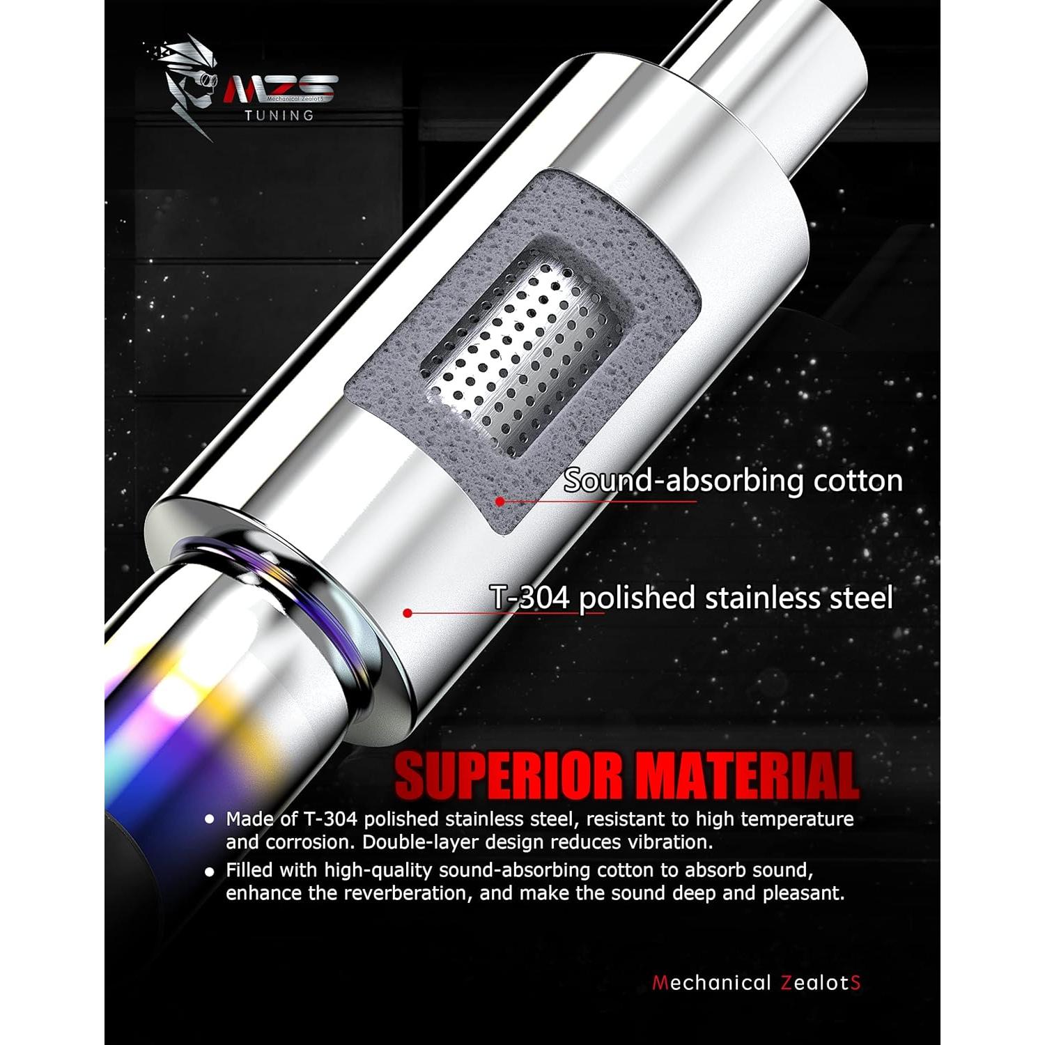 Silenciador de Escape MZS Acero Inoxidable 2" Entrada 3" Salida