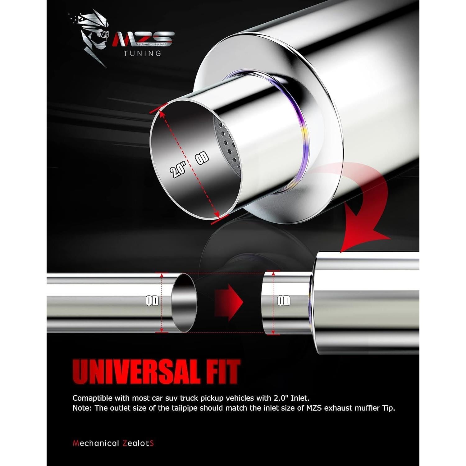 Silenciador de Escape MZS Acero Inoxidable 2" Entrada 3" Salida