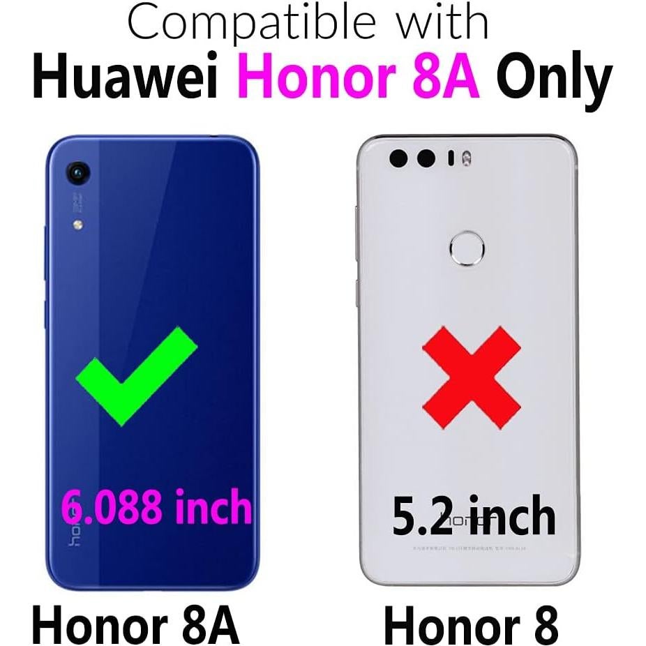 Compatible with Huawei Y6 2019/Honor 8A/Y6 Prime 2019 Wallet Case Wrist Strap Lanyard Leather Flip Cover Card Holder Stand Cell Accessories Phone Cases for Hawaii Honor8A Pro Y6s Women Black