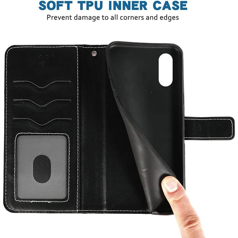 Compatible with Huawei Y6 2019/Honor 8A/Y6 Prime 2019 Wallet Case Wrist Strap Lanyard Leather Flip Cover Card Holder Stand Cell Accessories Phone Cases for Hawaii Honor8A Pro Y6s Women Black