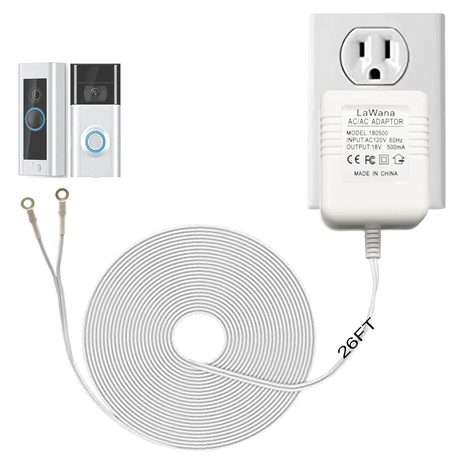 Adaptador de corriente 18V 500mA LaWana para timbres Ring y Nest
