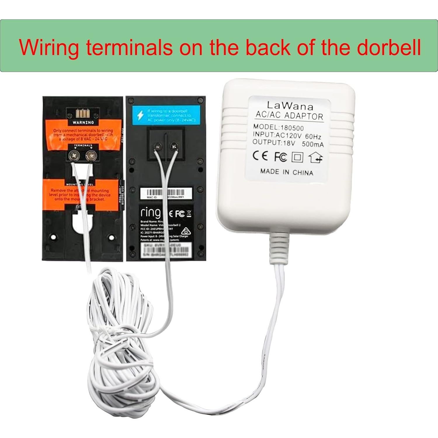 Adaptador de corriente 18V 500mA LaWana para timbres Ring y Nest