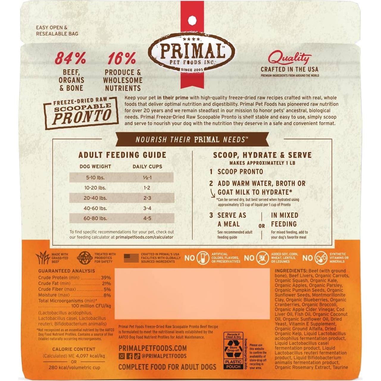 Comida para Perros Deshidratada Primal 198g Carne de Res Premium