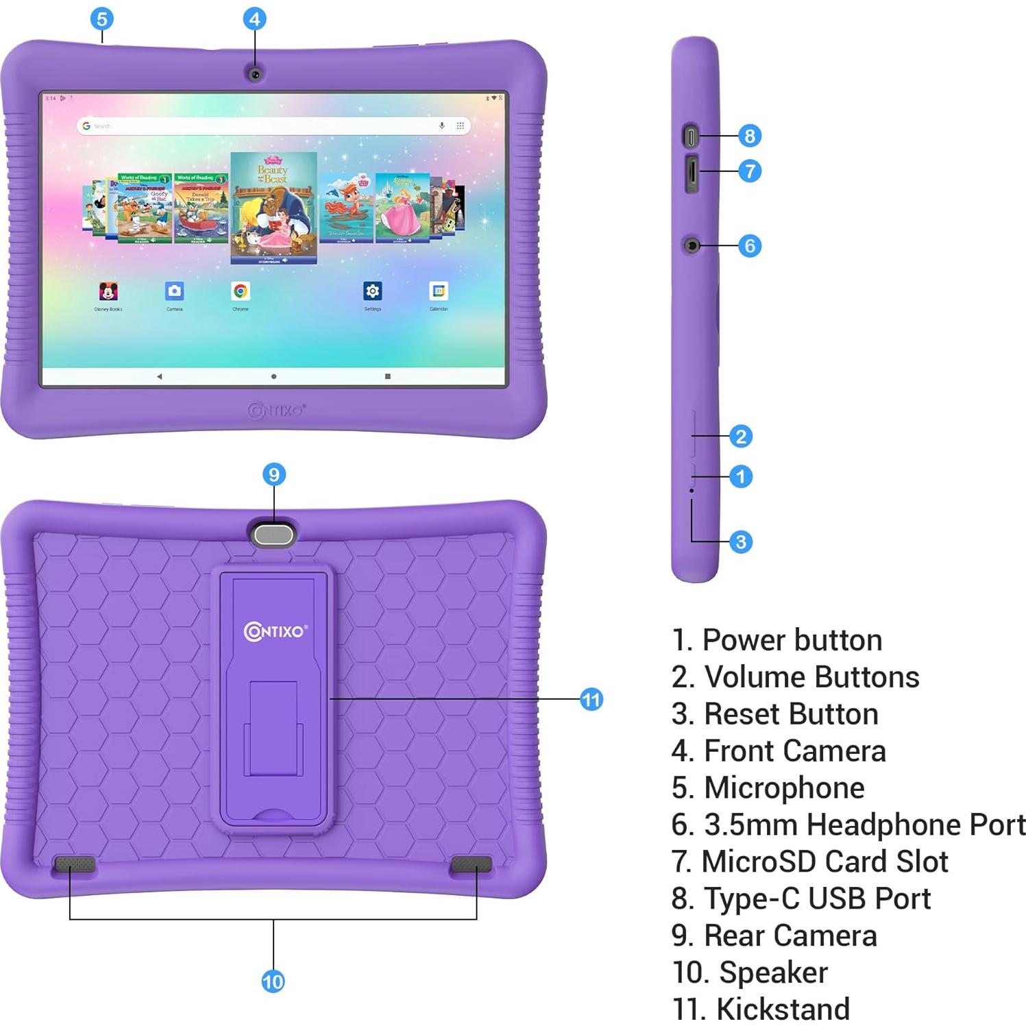 Tableta Contixo K102 10" para Niños con Funda Morado