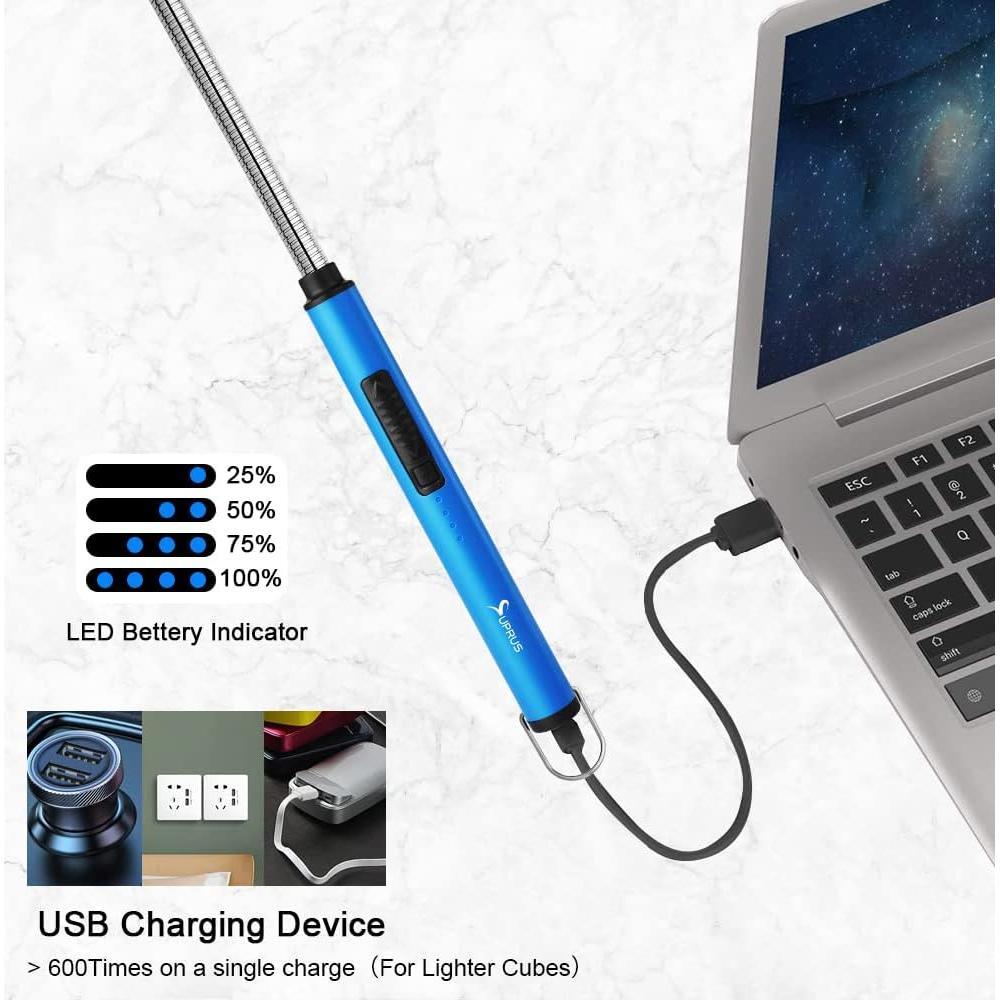Encendedor Eléctrico SUPRUS Azul Recargable USB 360° a Prueba de Viento