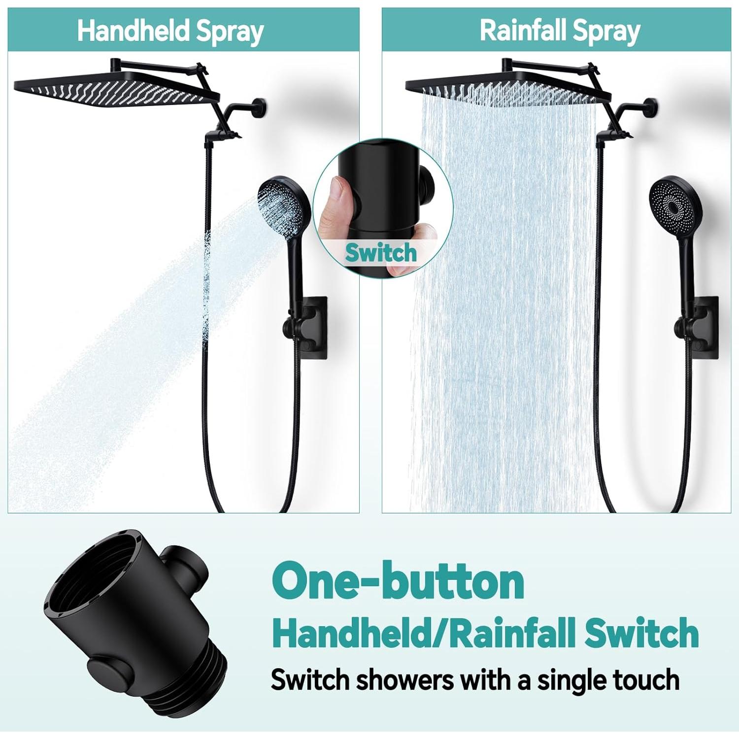 Cabezal de Ducha de Lluvia MINGOR-Style 33 cm con Rociador de Mano 3 Modos