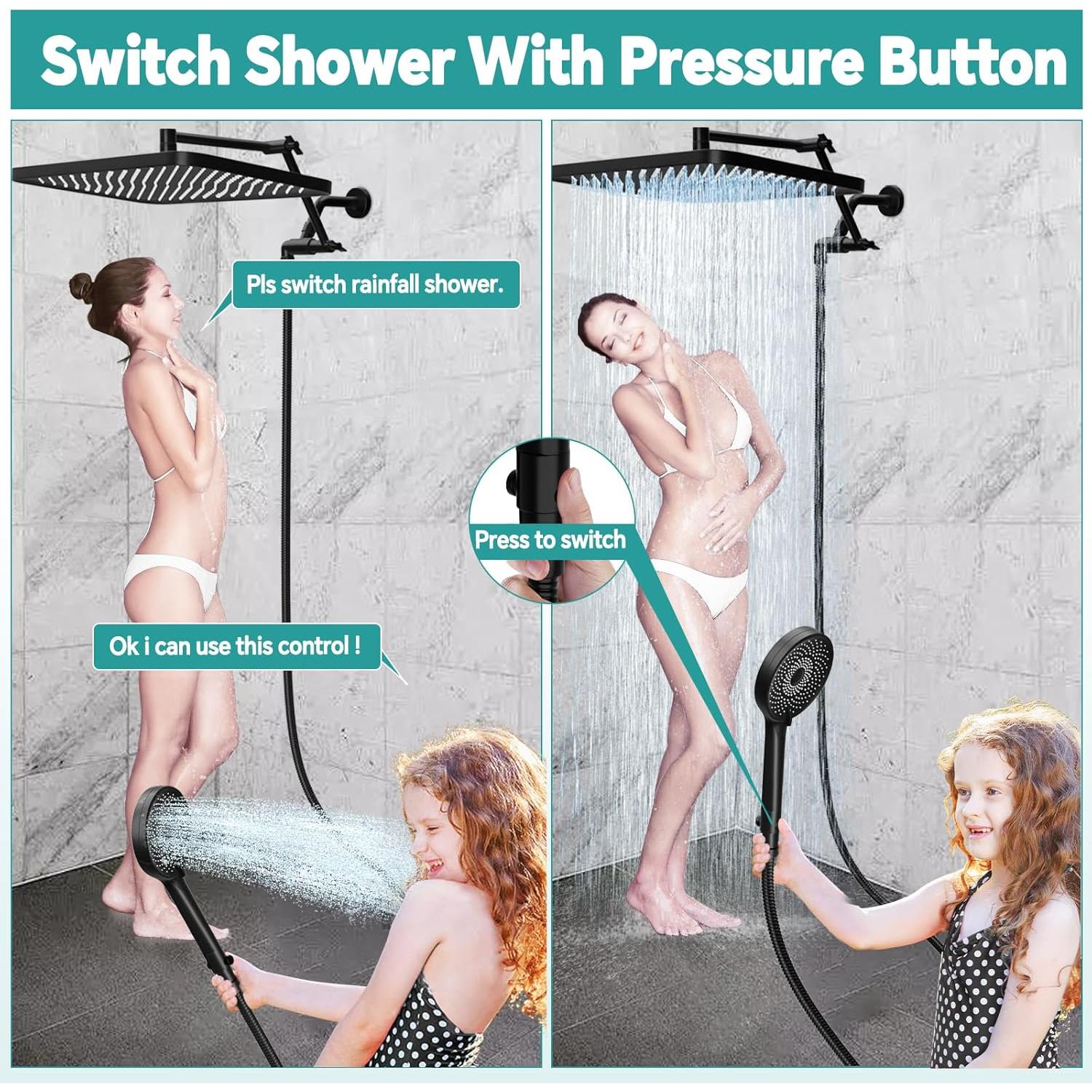 Cabezal de Ducha de Lluvia MINGOR-Style 33 cm con Rociador de Mano 3 Modos