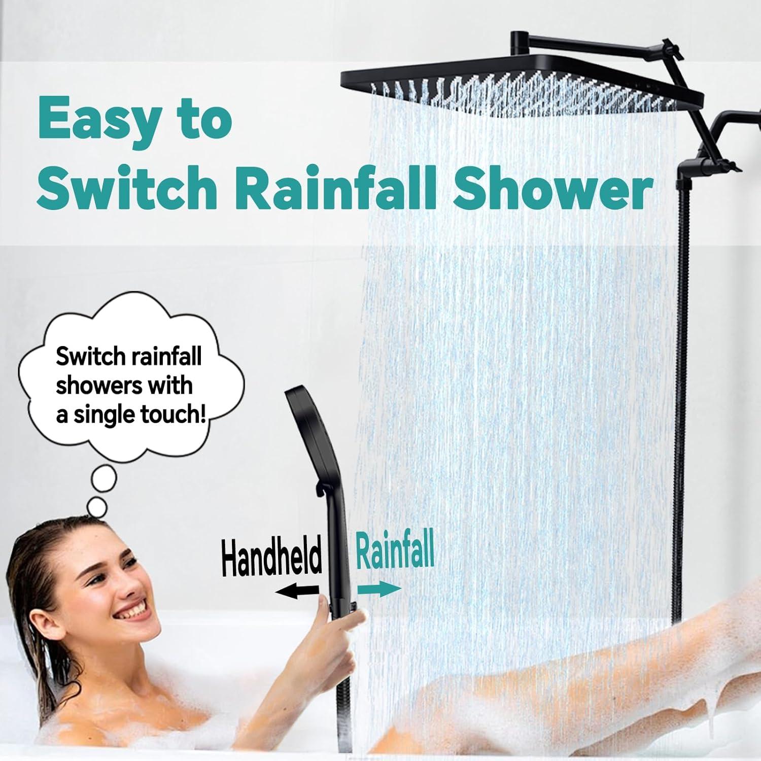 Cabezal de Ducha de Lluvia MINGOR-Style 33 cm con Rociador de Mano 3 Modos