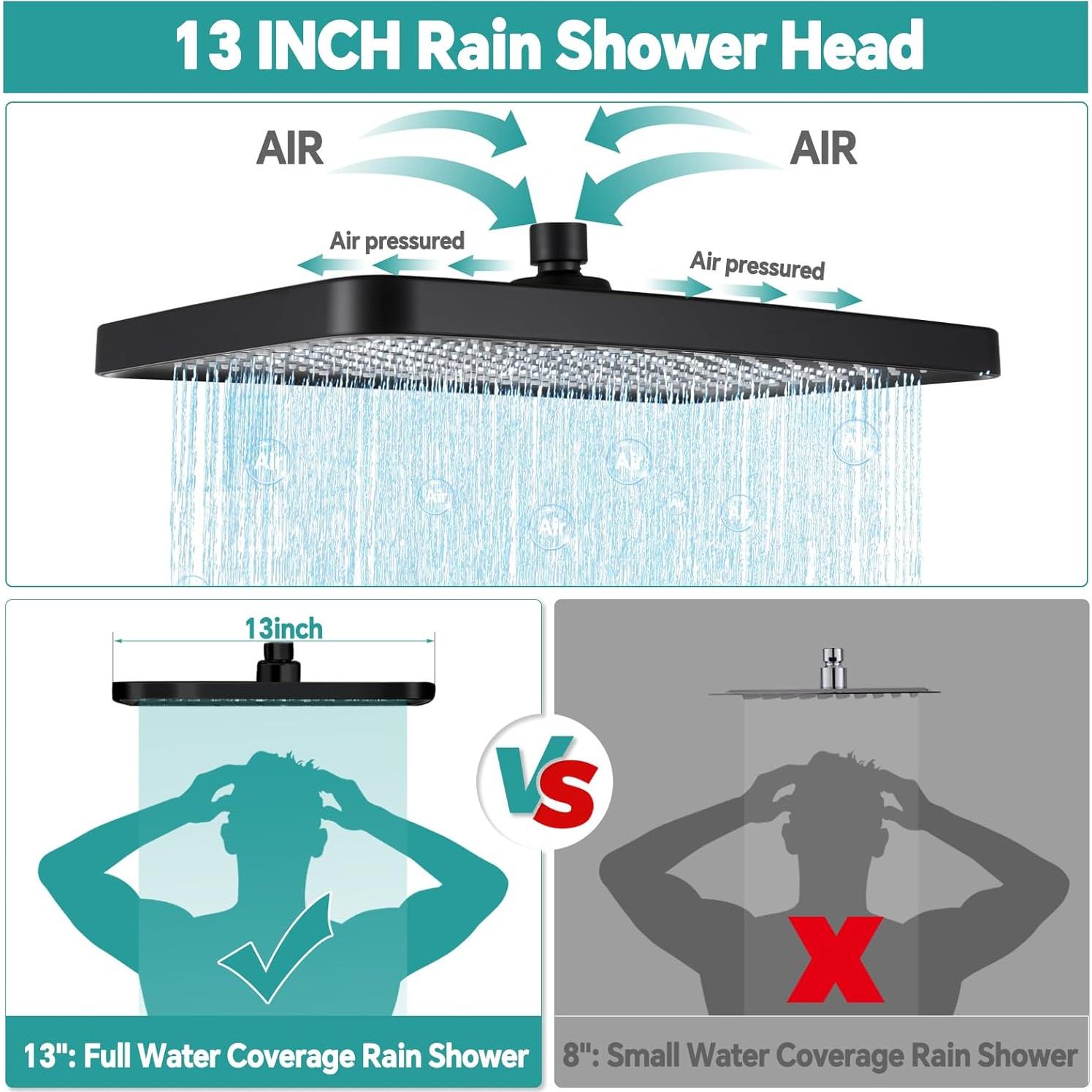 Cabezal de Ducha de Lluvia MINGOR-Style 33 cm con Rociador de Mano 3 Modos