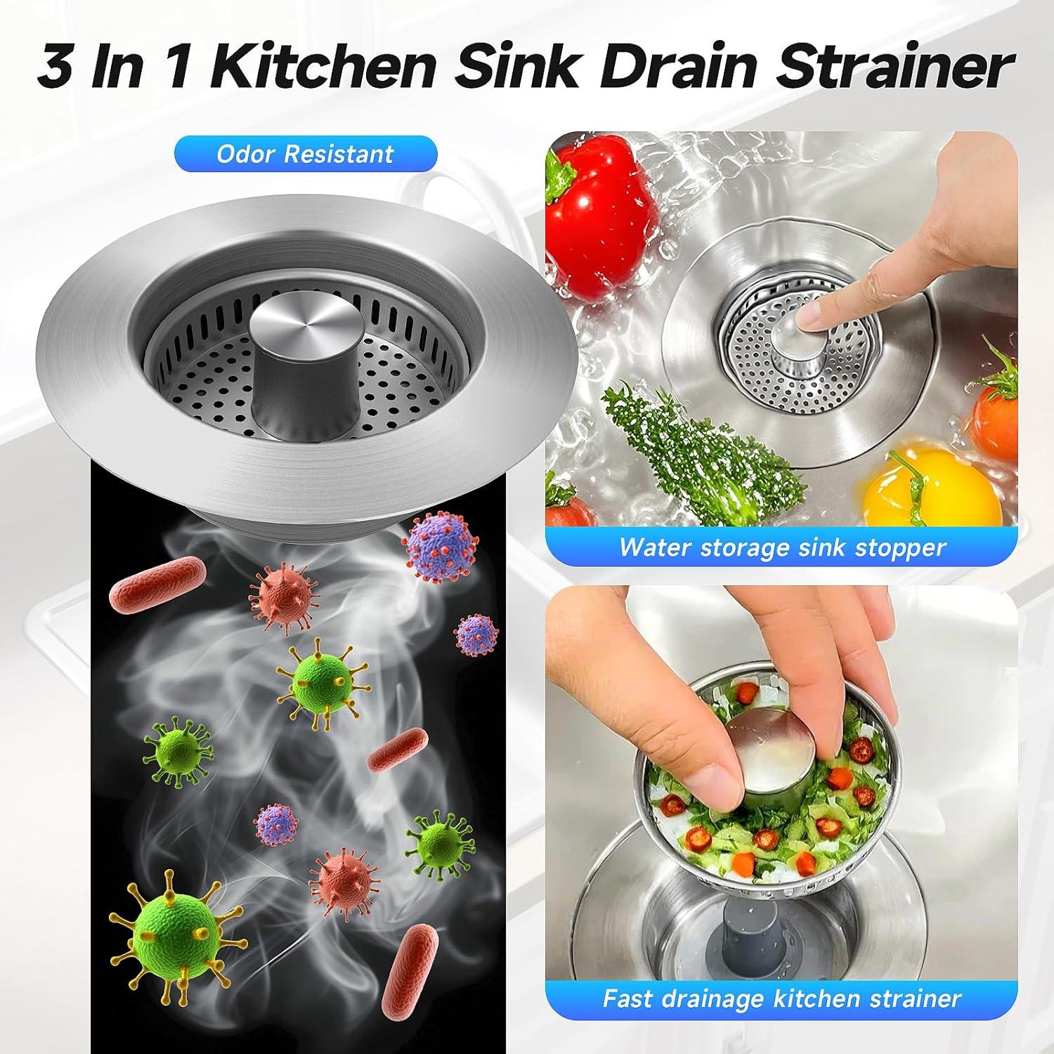 Colador de desagüe de fregadero ULIOLI 3 en 1 acero inoxidable