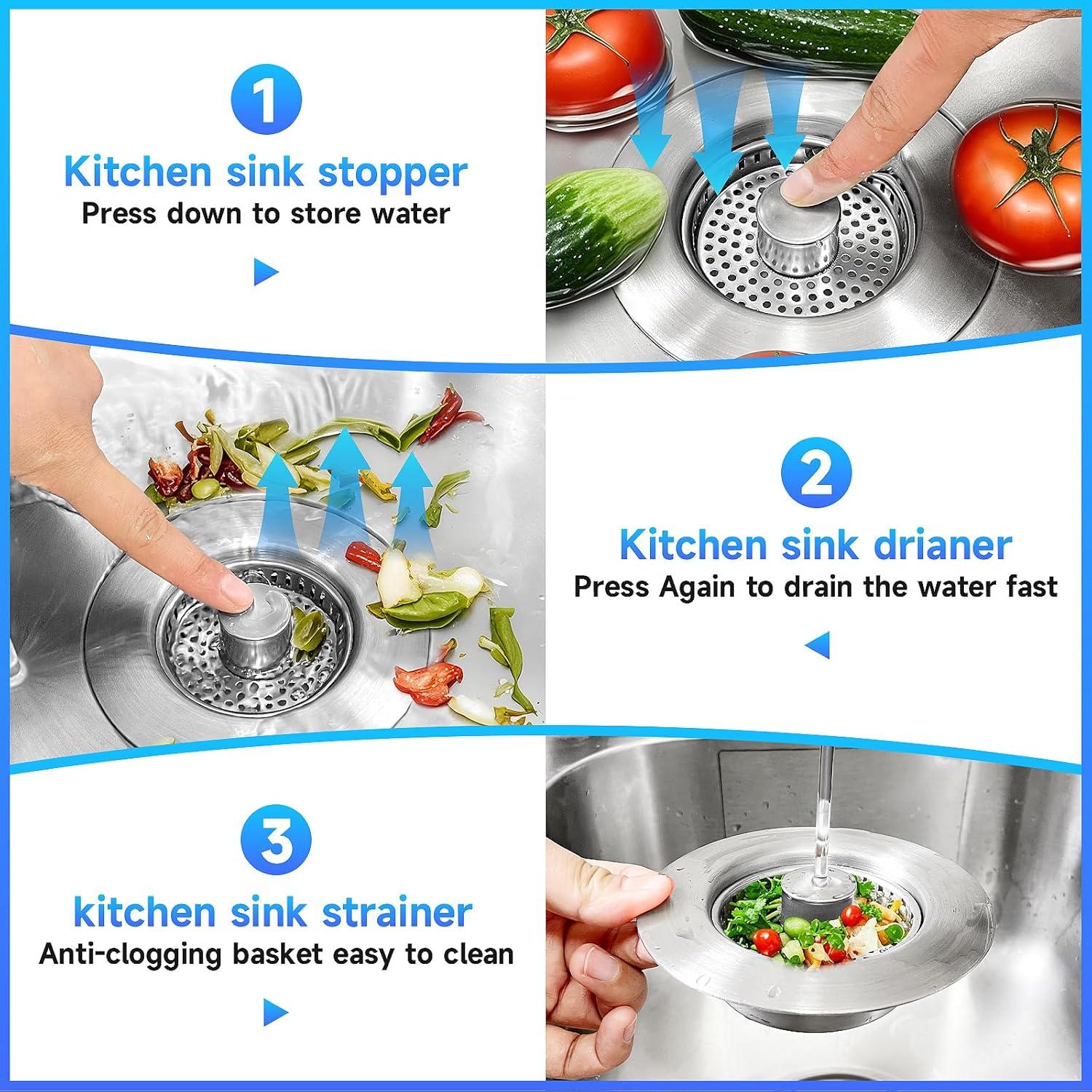 Colador de desagüe de fregadero ULIOLI 3 en 1 acero inoxidable