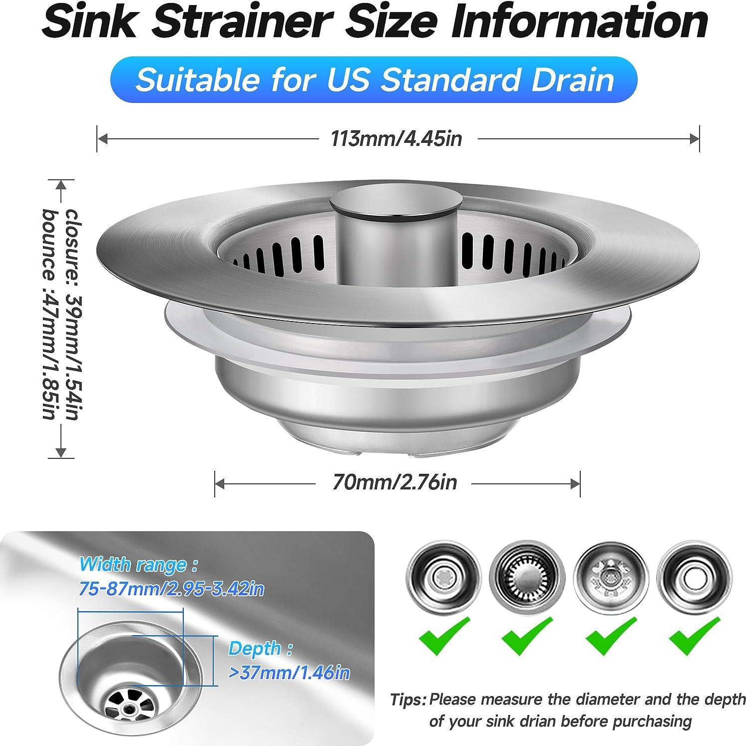Colador de desagüe de fregadero ULIOLI 3 en 1 acero inoxidable