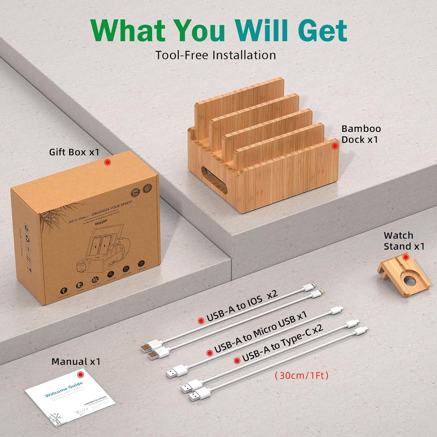 Estación de Carga de Bambú Pezin & Hulin con 5 Cables
