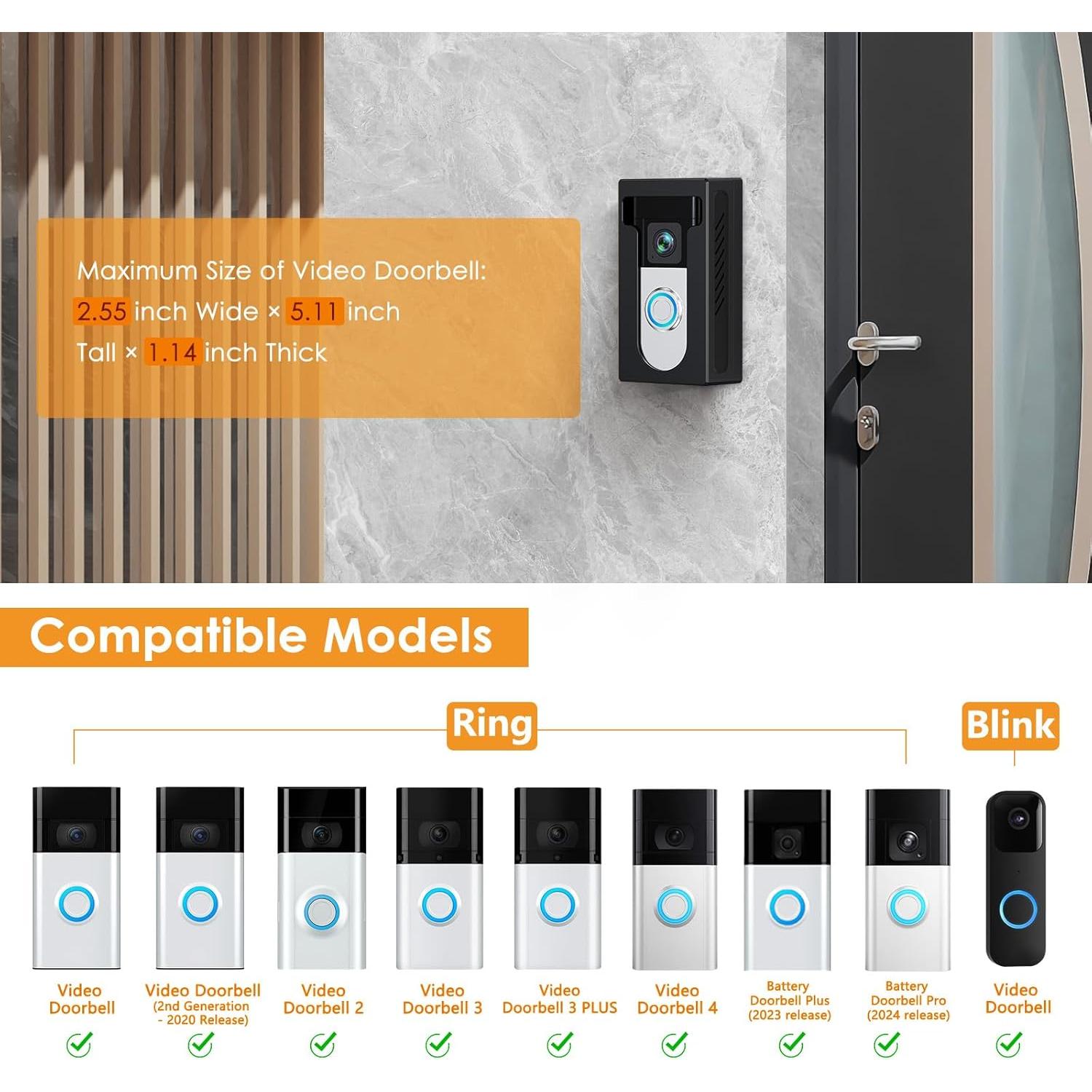 Soporte adhesivo para timbre de video QIBOX compatible con Ring y Blink