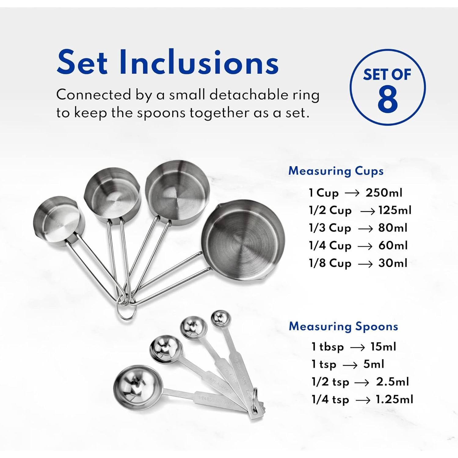 Conjunto de Tazas y Cucharas Medidoras Acero Inoxidable 8 Piezas New Star