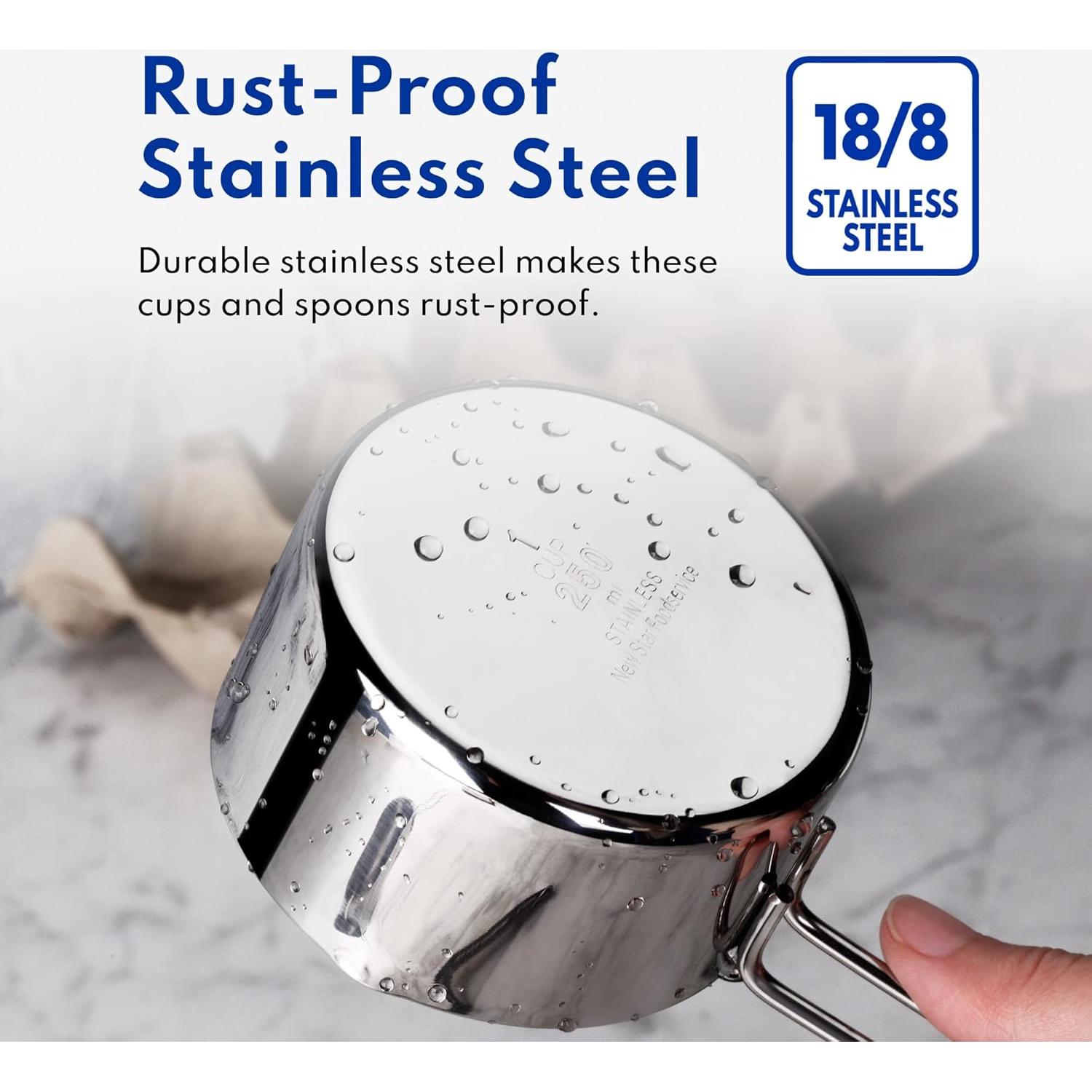 Conjunto de Tazas y Cucharas Medidoras Acero Inoxidable 8 Piezas New Star