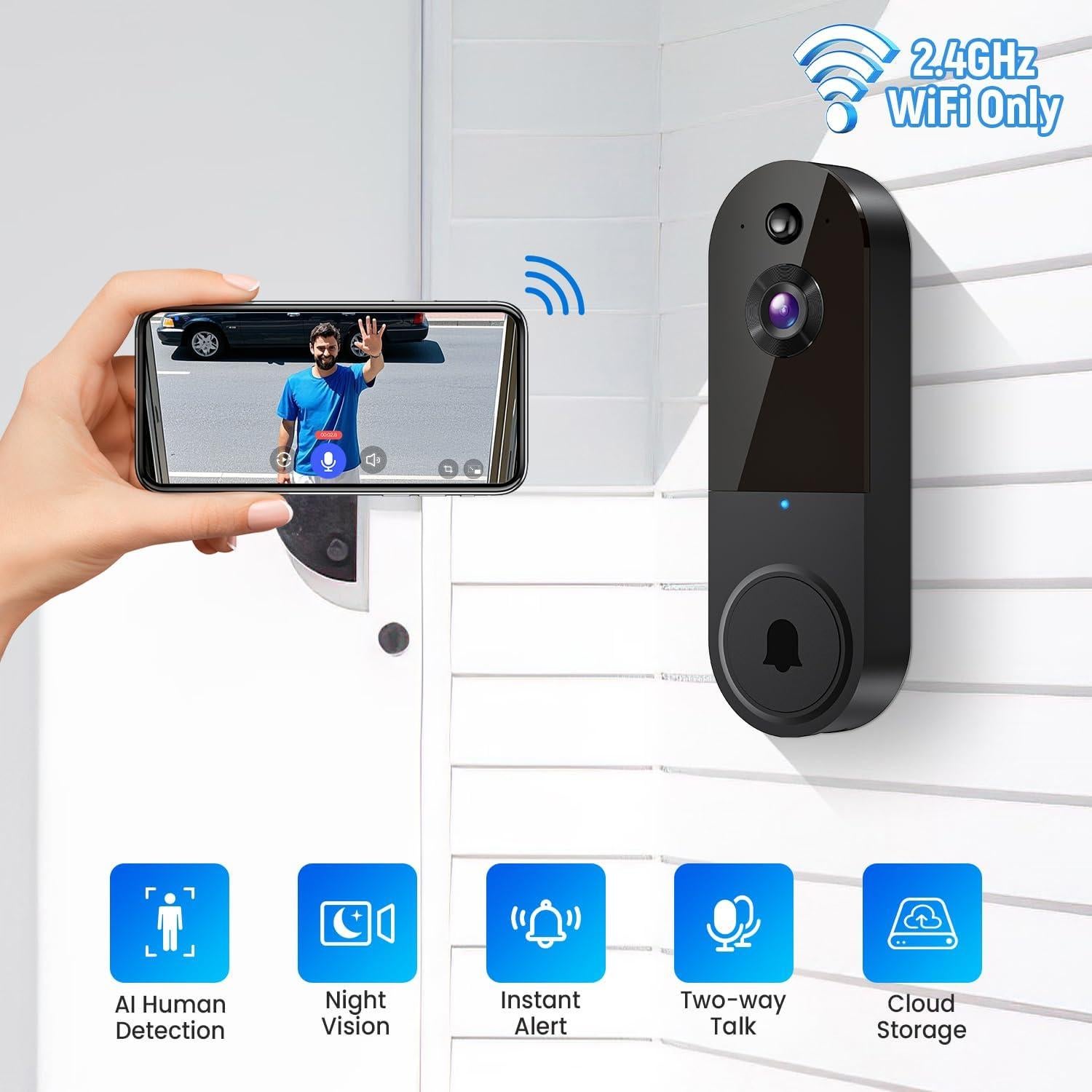 Timbre de Video Inalámbrico MeshSear T50 1080p con Receptor