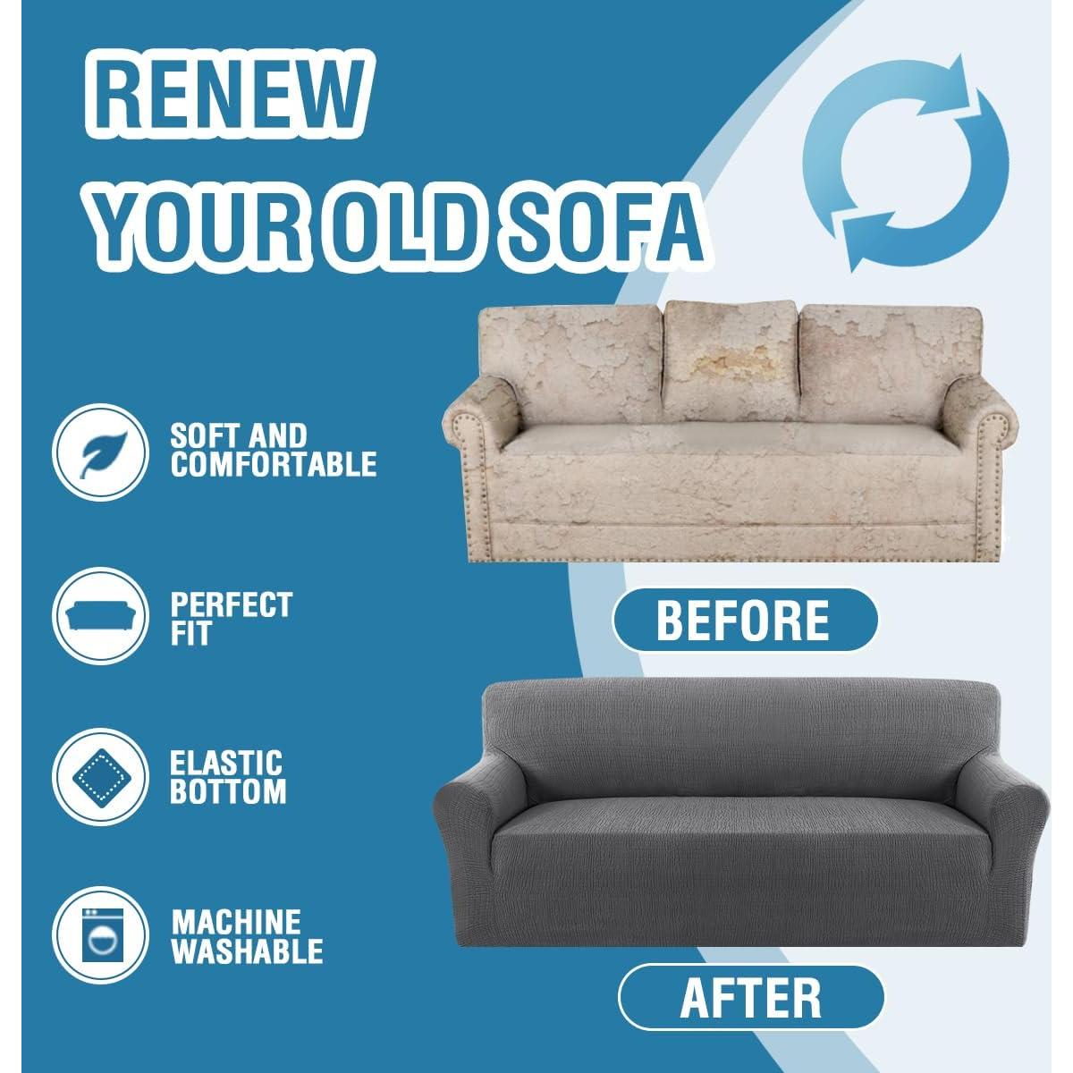 H.VERSAILTEX Funda de Sofá Jacquard Elástica 1 Pieza Gris