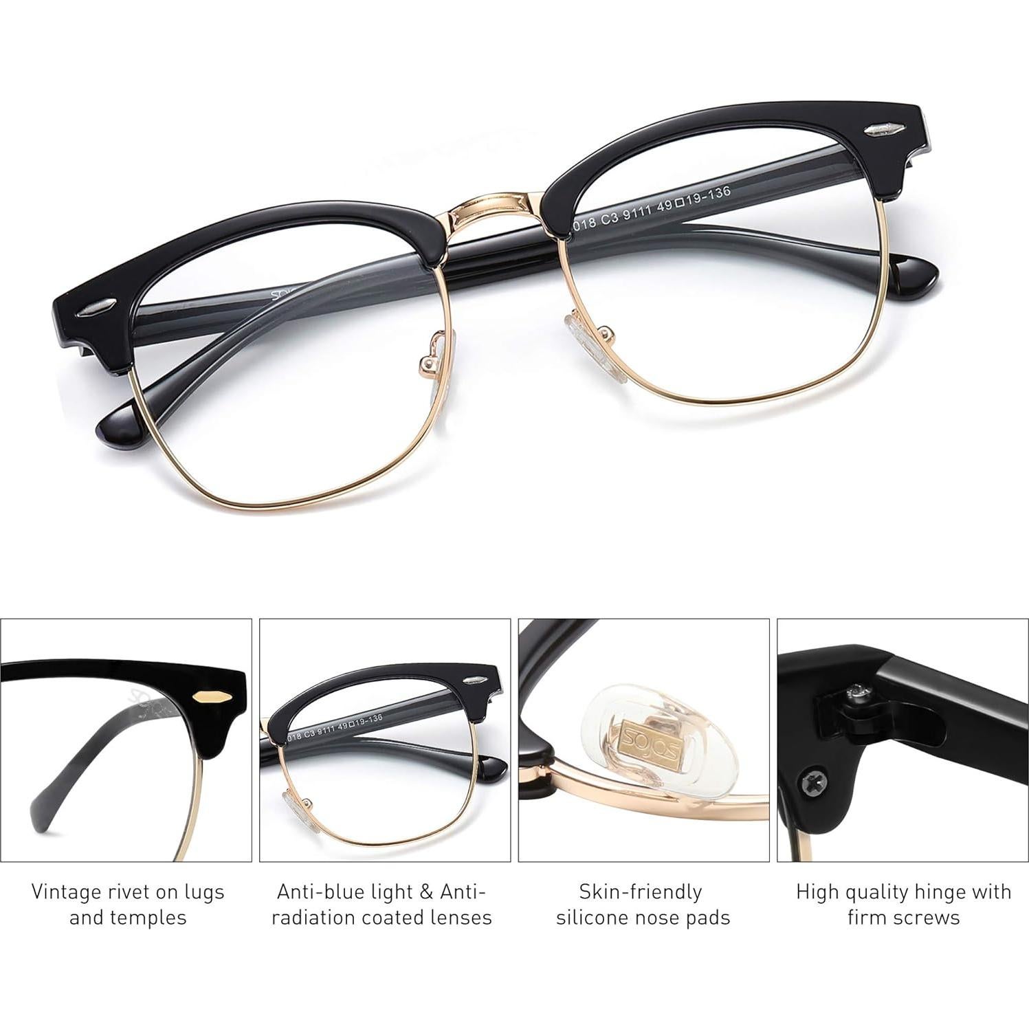 Gafas Retro SOJOS SJ5018 Bloqueo Luz Azul Marco Negro