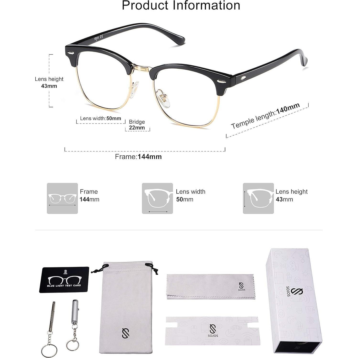 Gafas Retro SOJOS SJ5018 Bloqueo Luz Azul Marco Negro