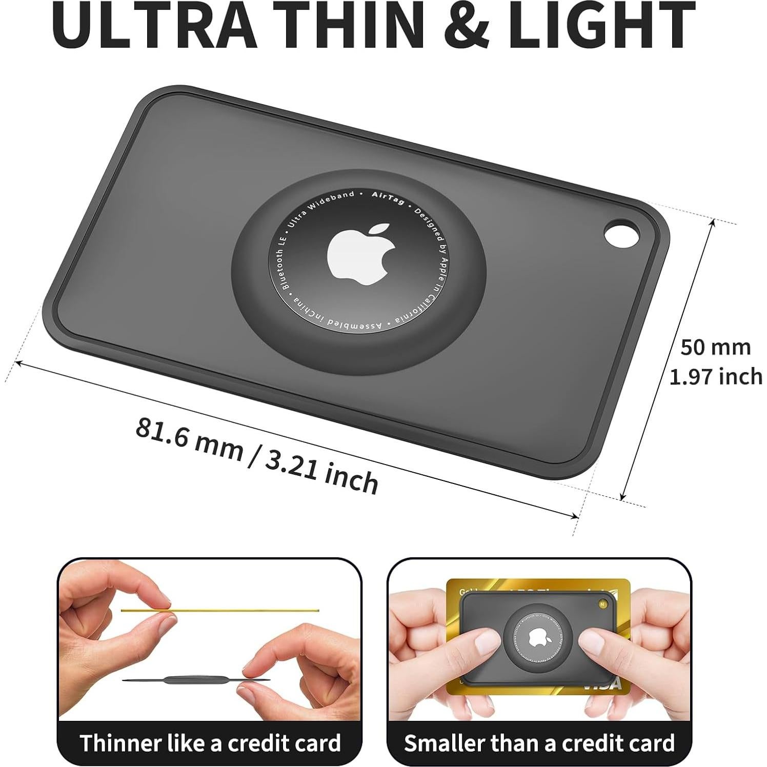 Meliya for Airtag Wallet Holder 2 Pack, Ultra Thin Card Case for Apple Airtag for Purse, Handbag, Backpack Wallet, Clutch, Wristlet, Pocket (Black+Black)