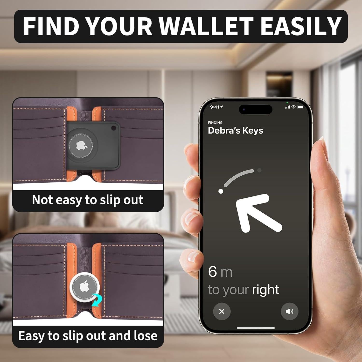 Meliya for Airtag Wallet Holder 2 Pack, Ultra Thin Card Case for Apple Airtag for Purse, Handbag, Backpack Wallet, Clutch, Wristlet, Pocket (Black+Black)