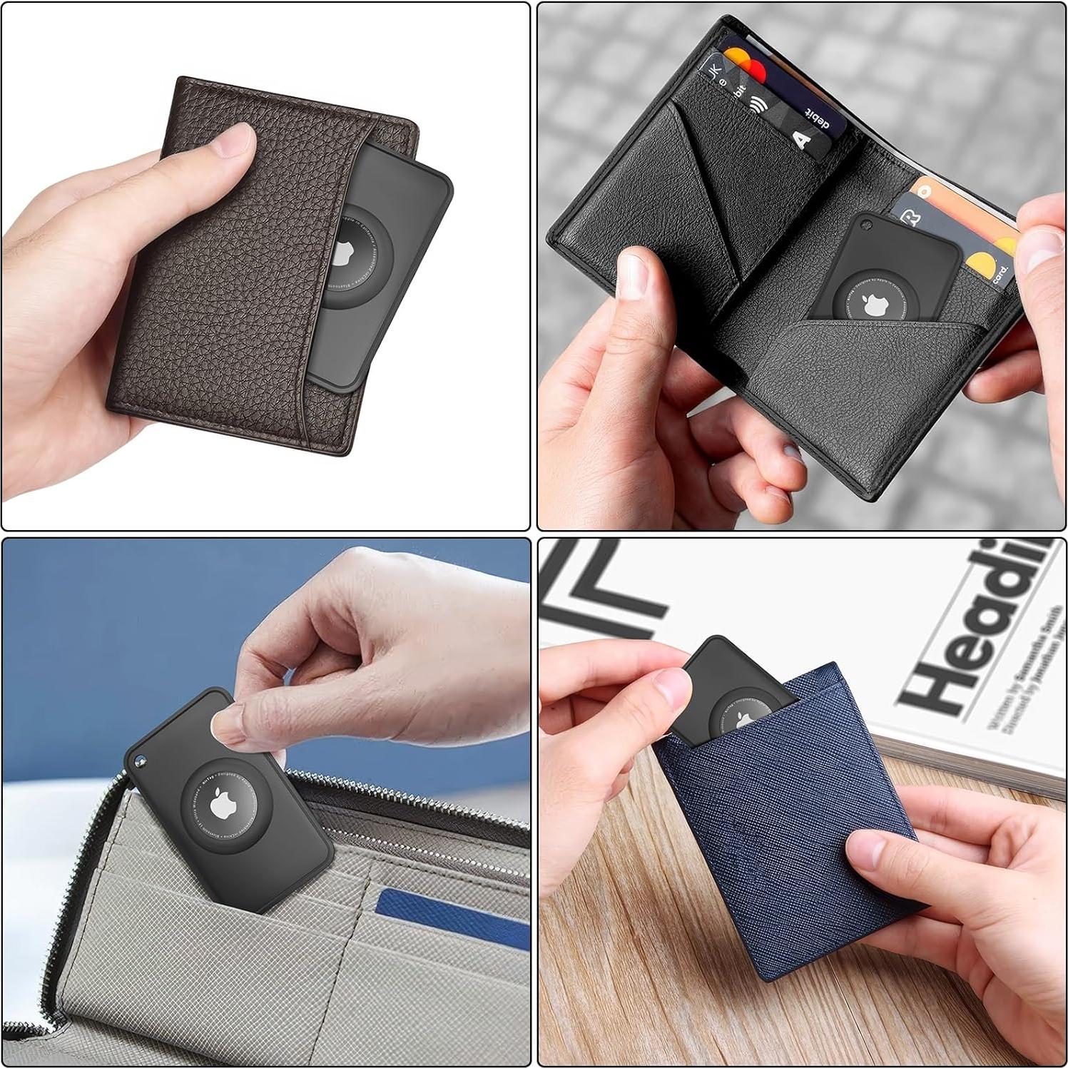 Meliya for Airtag Wallet Holder 2 Pack, Ultra Thin Card Case for Apple Airtag for Purse, Handbag, Backpack Wallet, Clutch, Wristlet, Pocket (Black+Black)