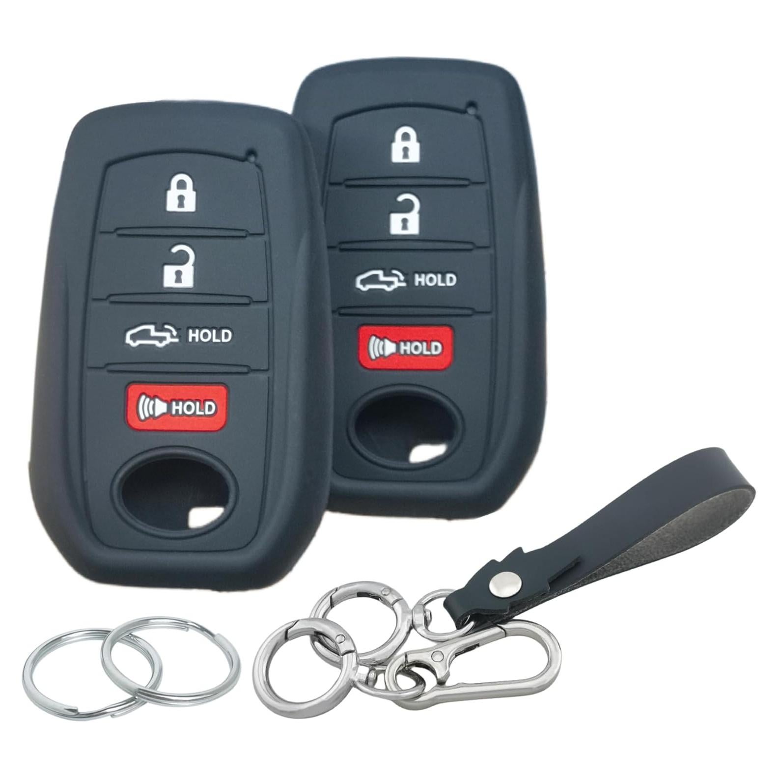 2Pcs 4 Buttons Silicone Smart Key Fob Cover for 2019-2022 2023 2024 2025 Toyota Prius Land Cruiser Venza RAV4 Prime Hilux Tundra Corolla Crown Highlander BZ4X (Black)