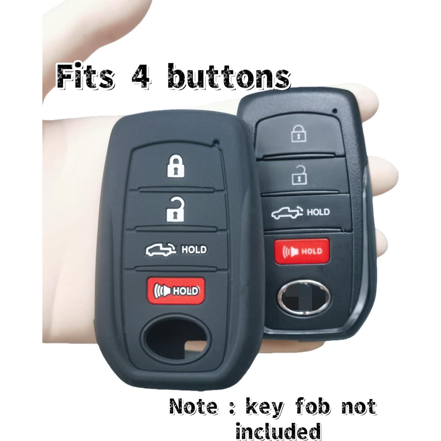 2Pcs 4 Buttons Silicone Smart Key Fob Cover for 2019-2022 2023 2024 2025 Toyota Prius Land Cruiser Venza RAV4 Prime Hilux Tundra Corolla Crown Highlander BZ4X (Black)