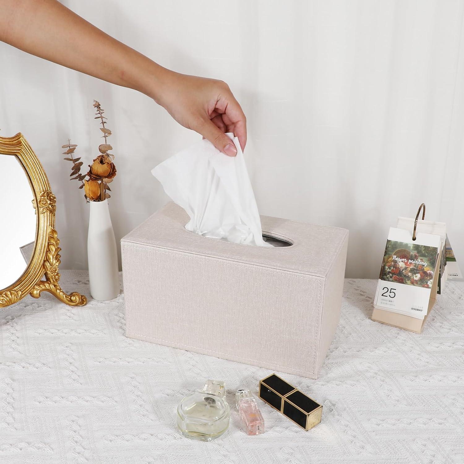 Cubierta de Caja de Tejidos Sumnacon Grande Beige Rectangular