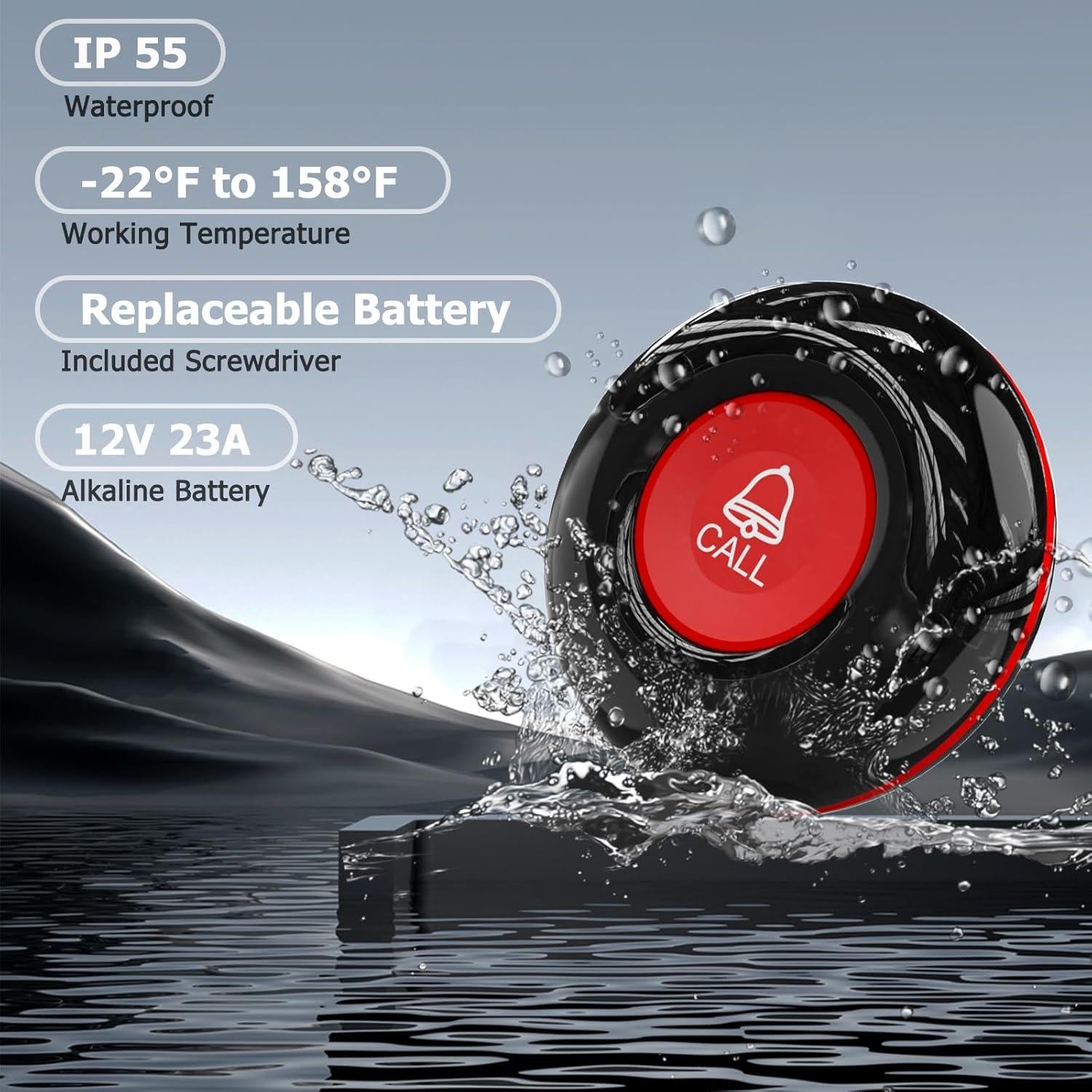 Botón de Alerta Inalámbrico CallToU para Ancianos 1 Receptor 1 Transmisor