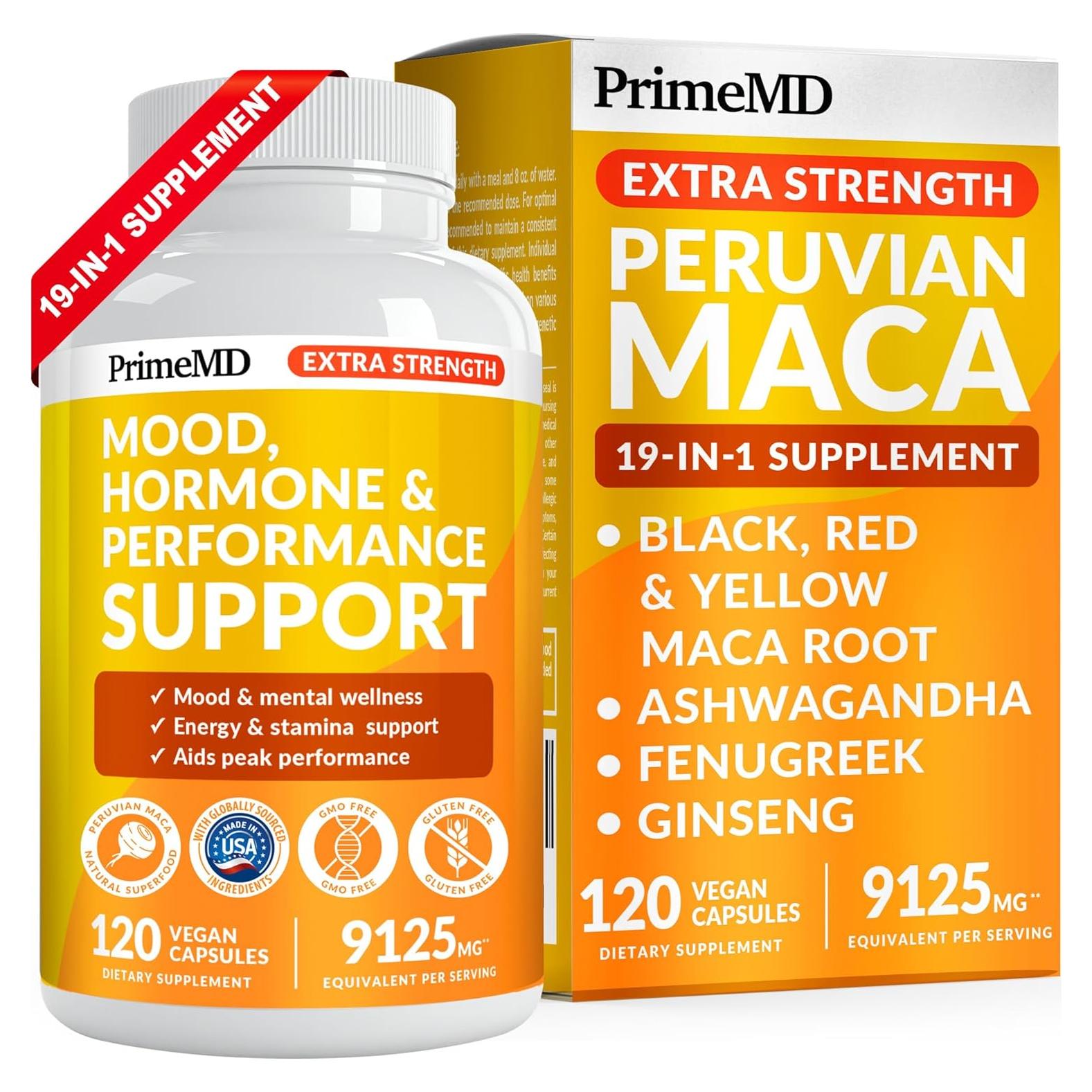 Cápsulas de Maca Peruana 19 en 1 PrimeMD - 9125 mg (120 ct)