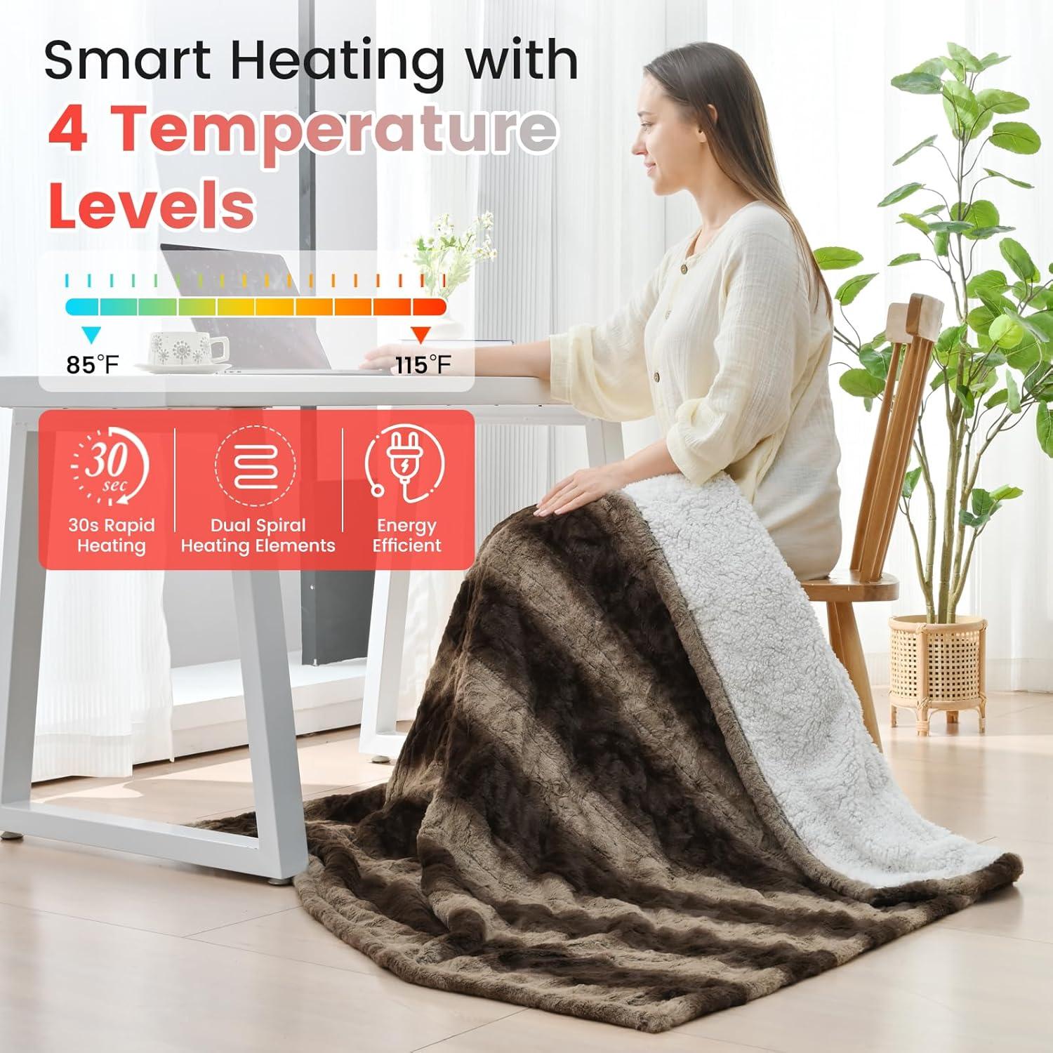 Manta Térmica Eléctrica Sunable 127x152 cm Chocolate 4 Niveles