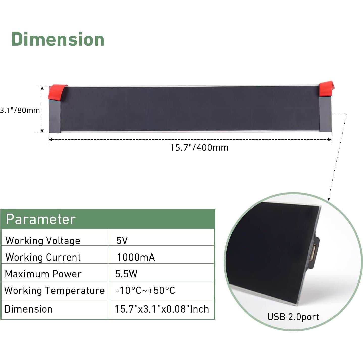 Panel Solar USB HUIYEETEX 5V 5.5W Monocristalino