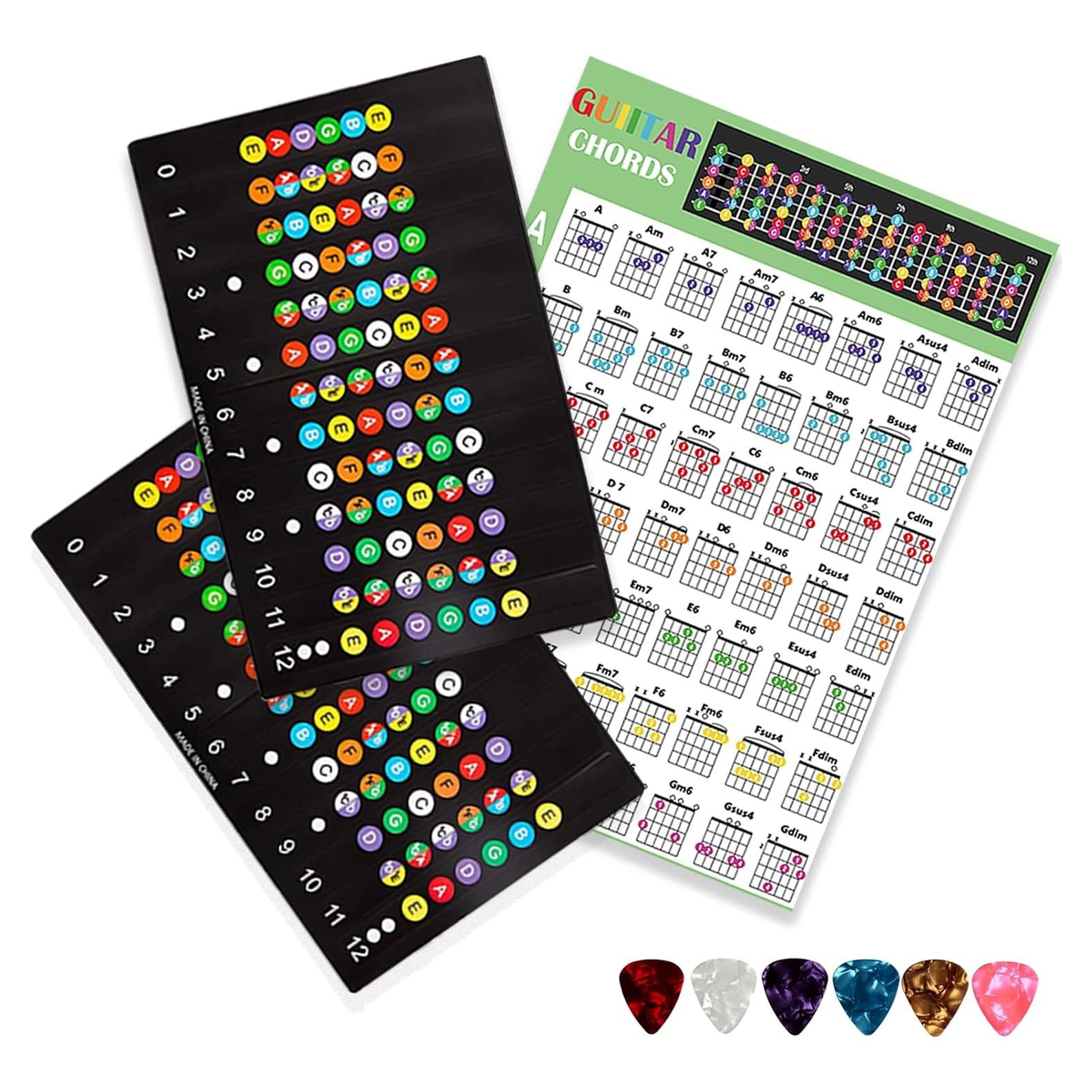 Kit de Pegatinas de Diapasón de Guitarra Junlego - 2 Pegatinas + Mapa de Acordes