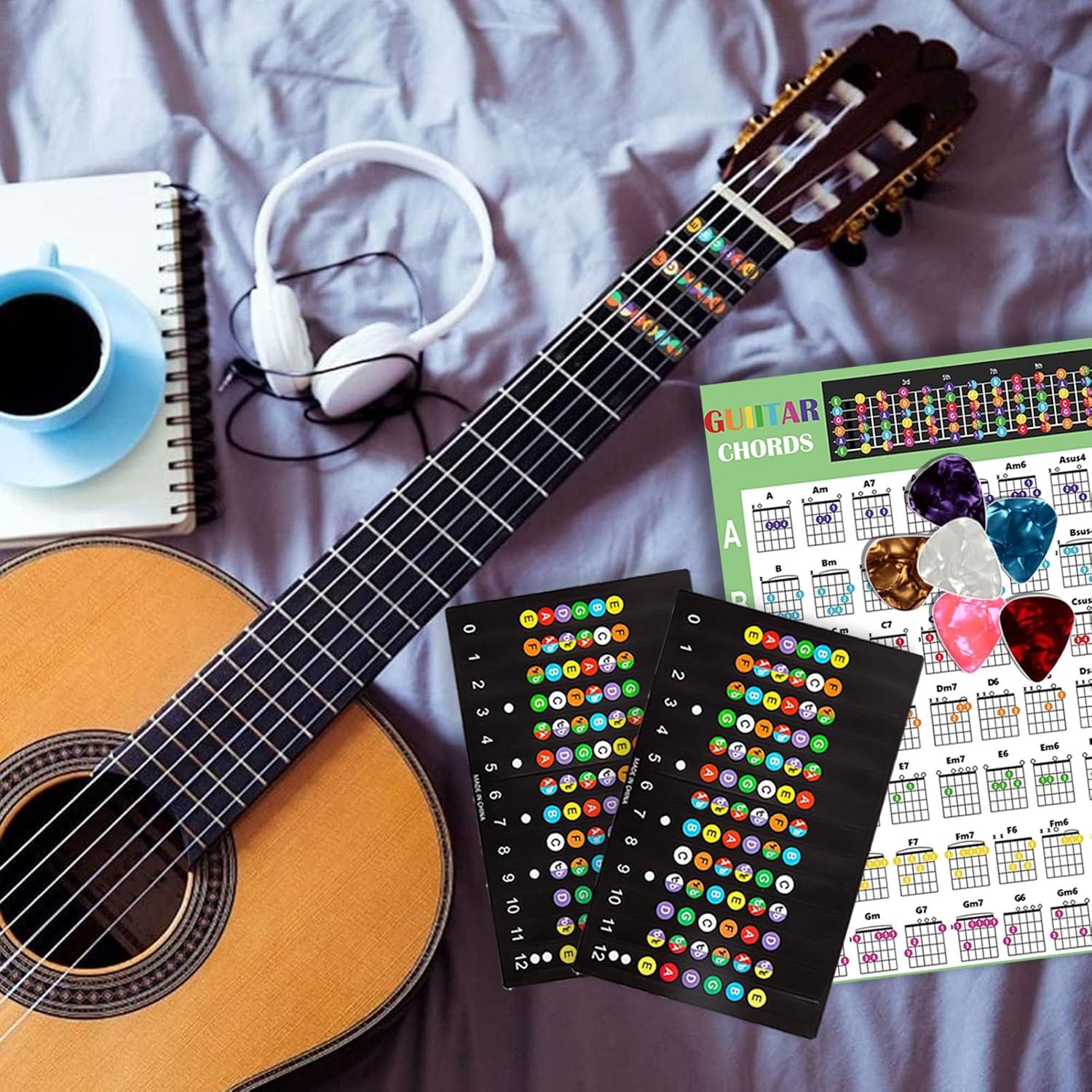 Kit de Pegatinas de Diapasón de Guitarra Junlego - 2 Pegatinas + Mapa de Acordes