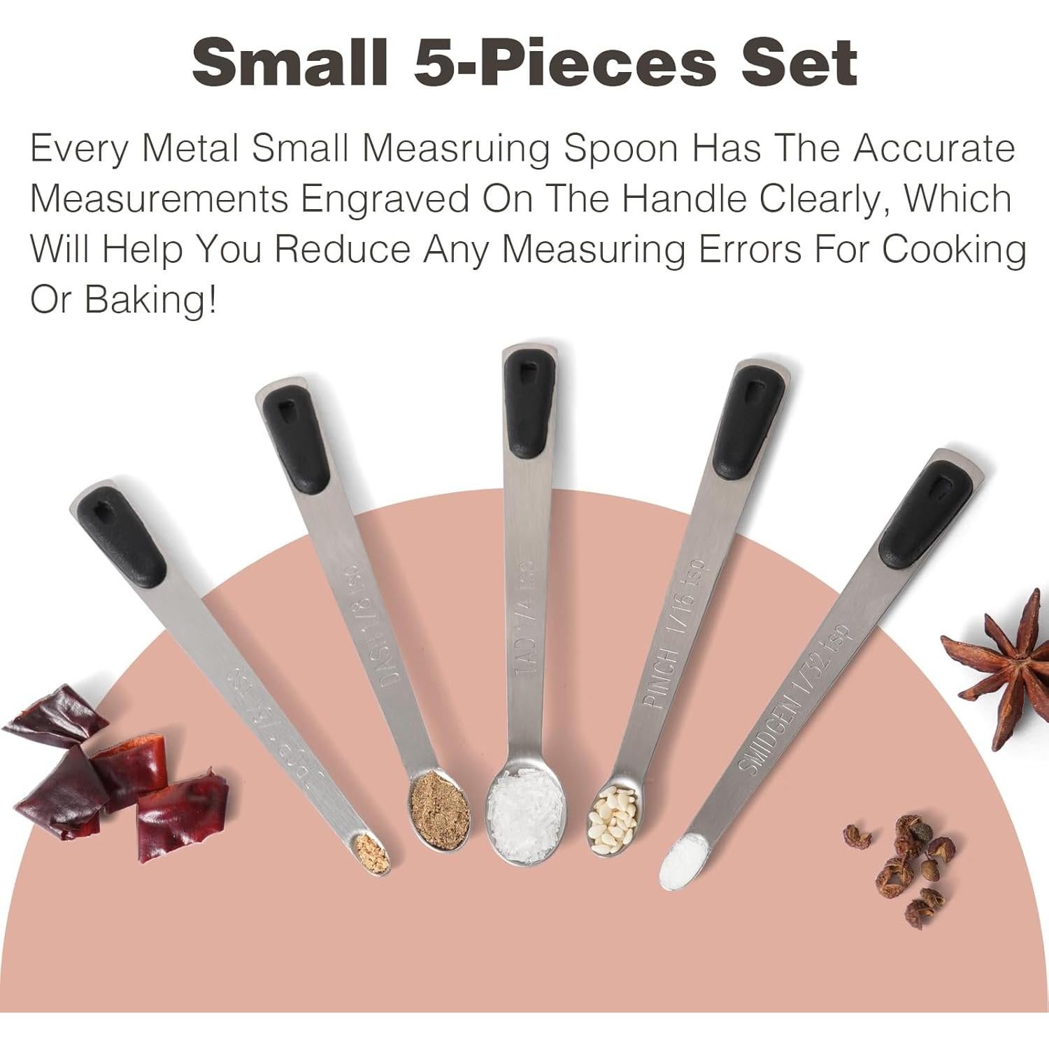 Juego de Cucharas Medidoras Mini BERYLER Acero Inoxidable 5 Pzas